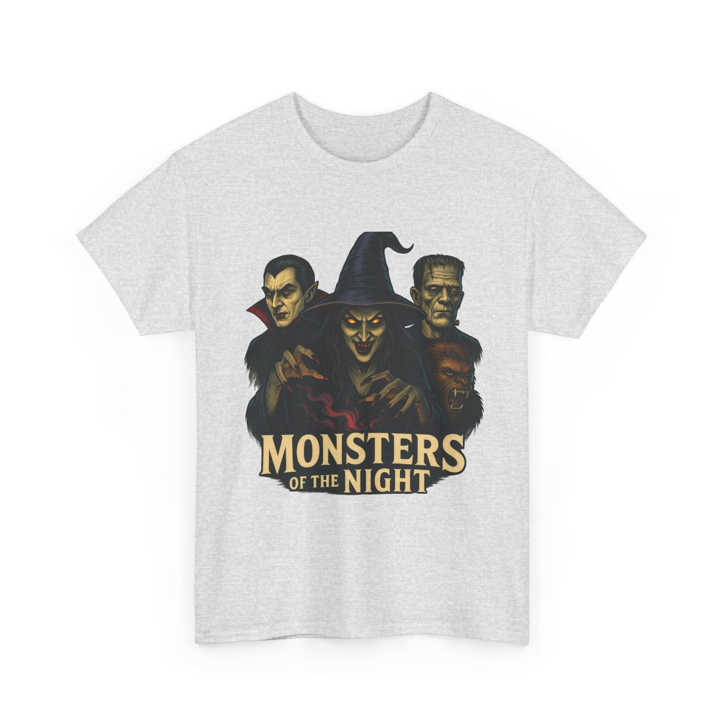 Monsters of the Night Women's T-Shirt, Classic Horror Witch, Vampire, Frankenstein Halloween Tee