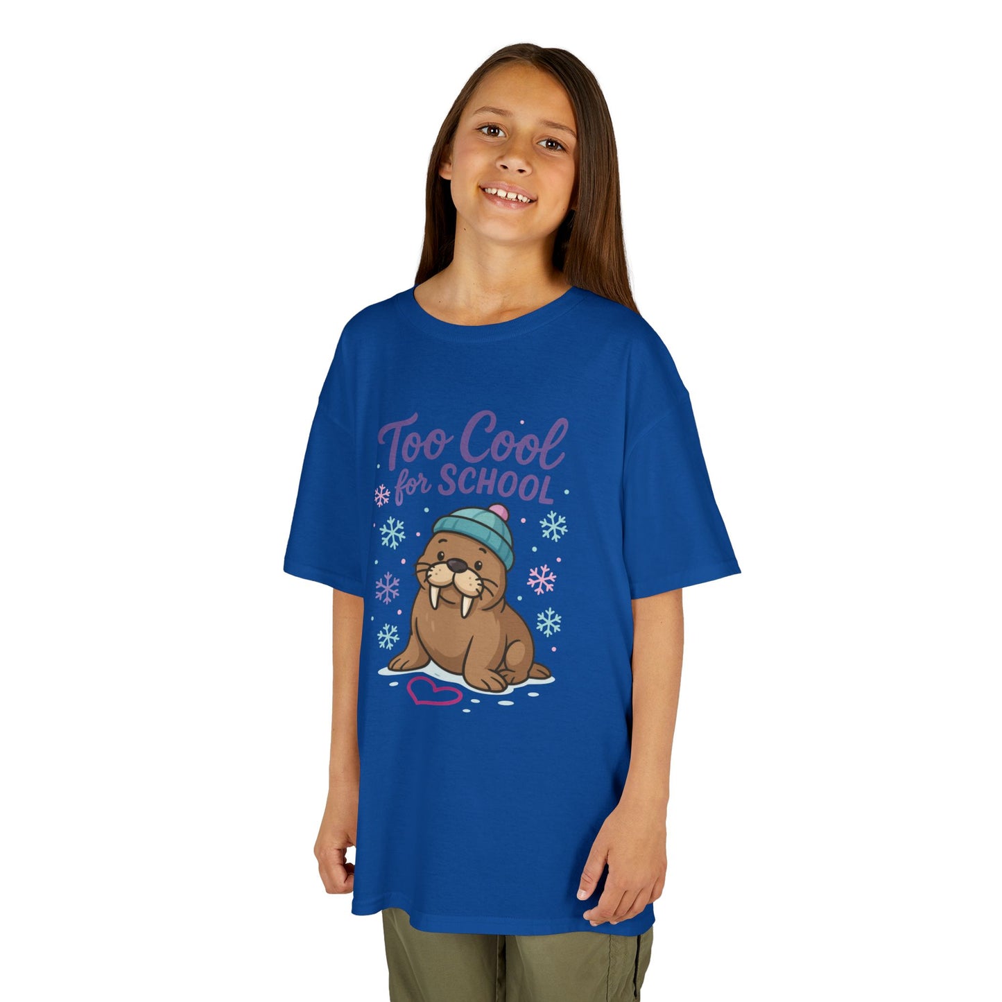 Kids Heavy Cotton™ Tee, Kids Too Cool for School Walrus T-Shirt, Cute Animal Graphic Tee, Funny Winter Shirt