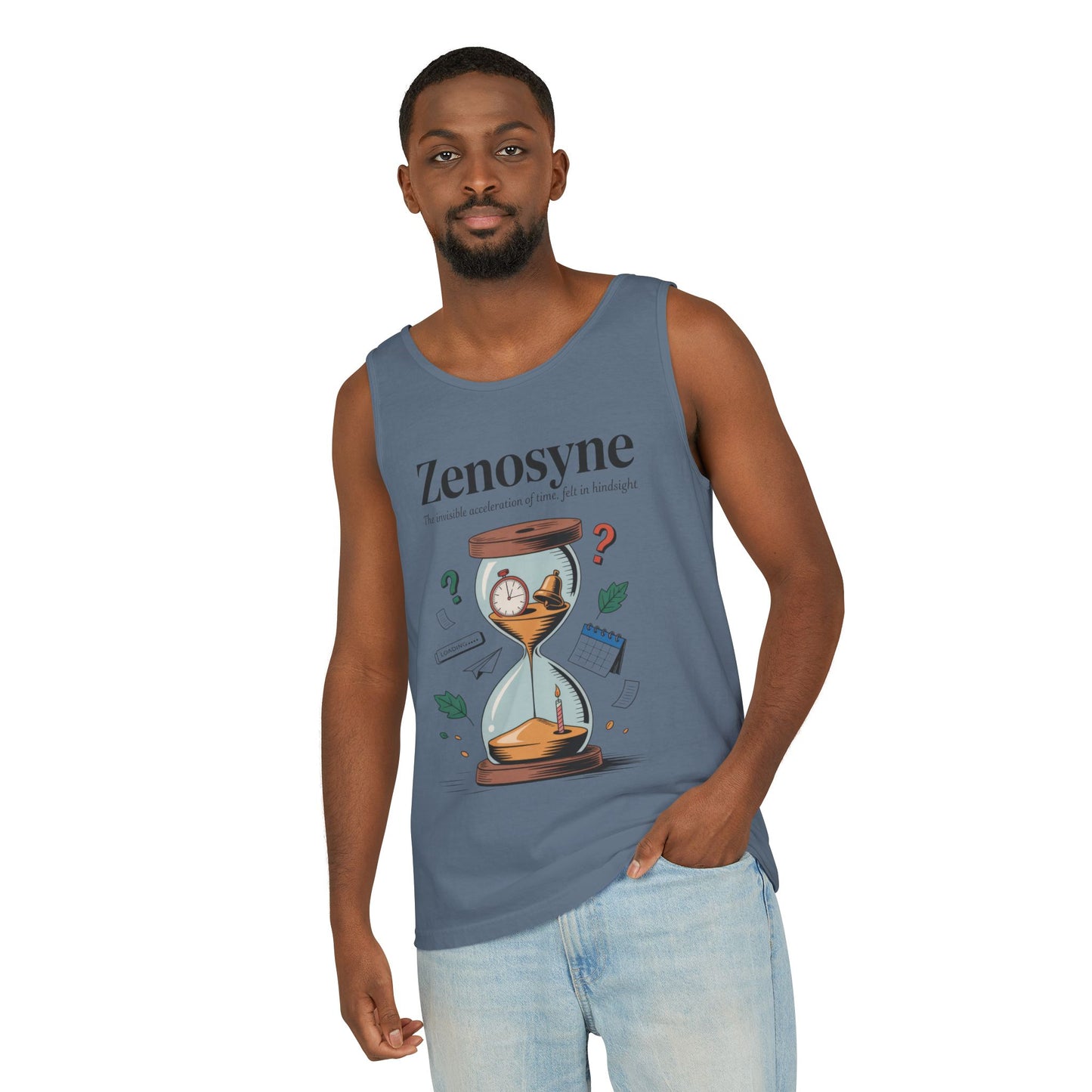 Zenosyne Tank Top, Unisex Garment-Dyed Tee, Time Awareness Gift, Casual Summer Wear, Philosophy Shirt, Unique Everyday Apparel