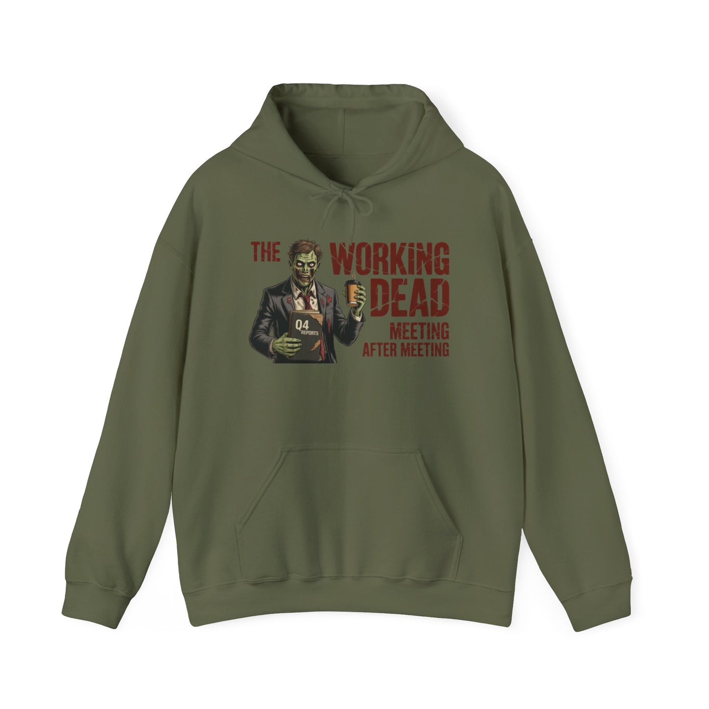 The Working Dead Men's Zombie Hoodie, Funny Office Meeting Sweatshirt, Men's Heavy Blend™ Hooded Sweatshirt, Halloween Work Humor Zombie top