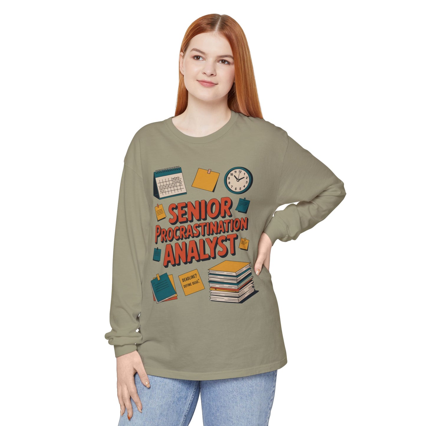 Senior Procrastination Analyst Long Sleeve Tee, Funny Work Shirt,Gift for Analysts, Office Humor, Meme Long Sleeve, Motivation Humor Apparel