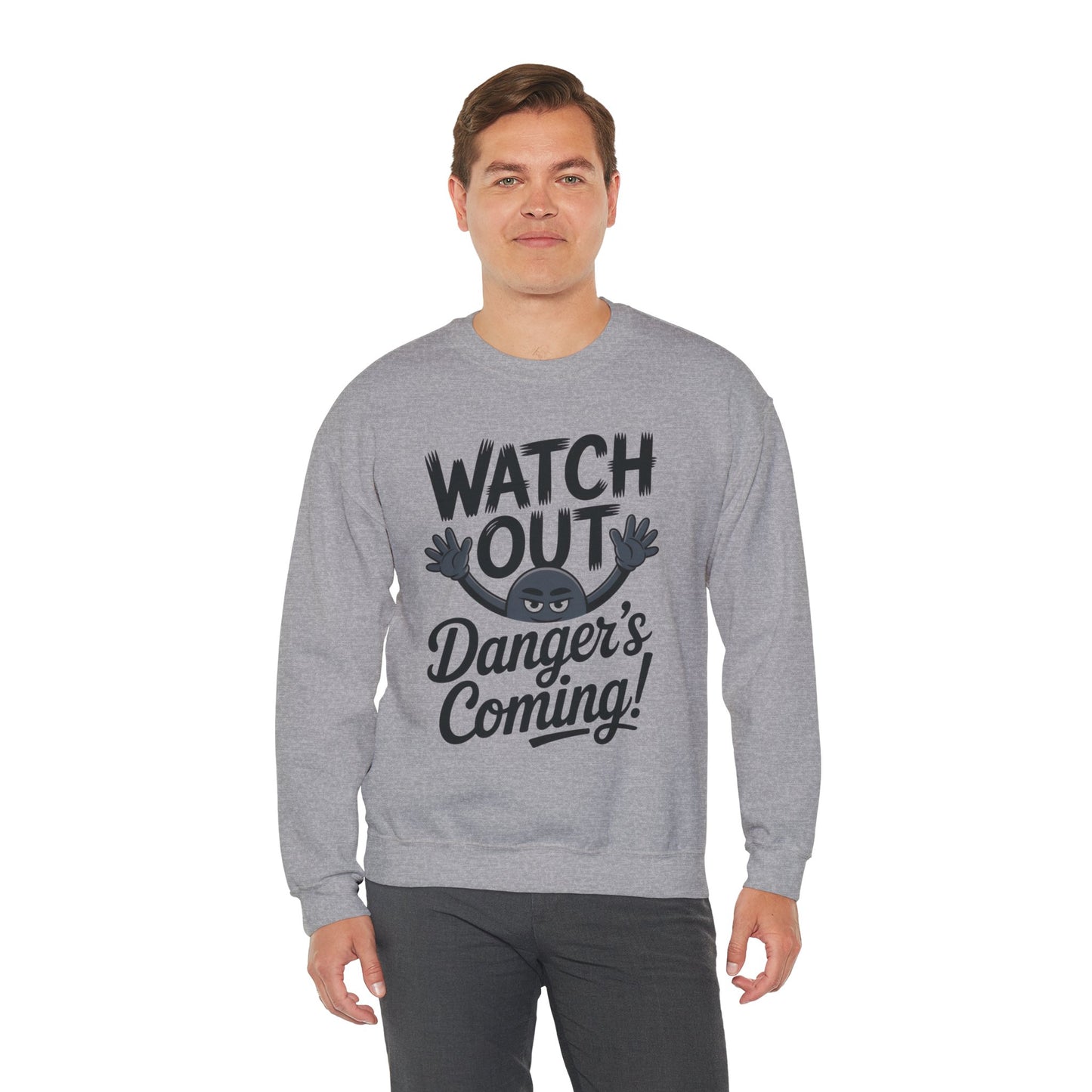 Mens Casual Crewneck Sweatshirt with Warning Message, Funny Gift for Friends, Cozy Layer for Everyone, Great for Halloween, Fall