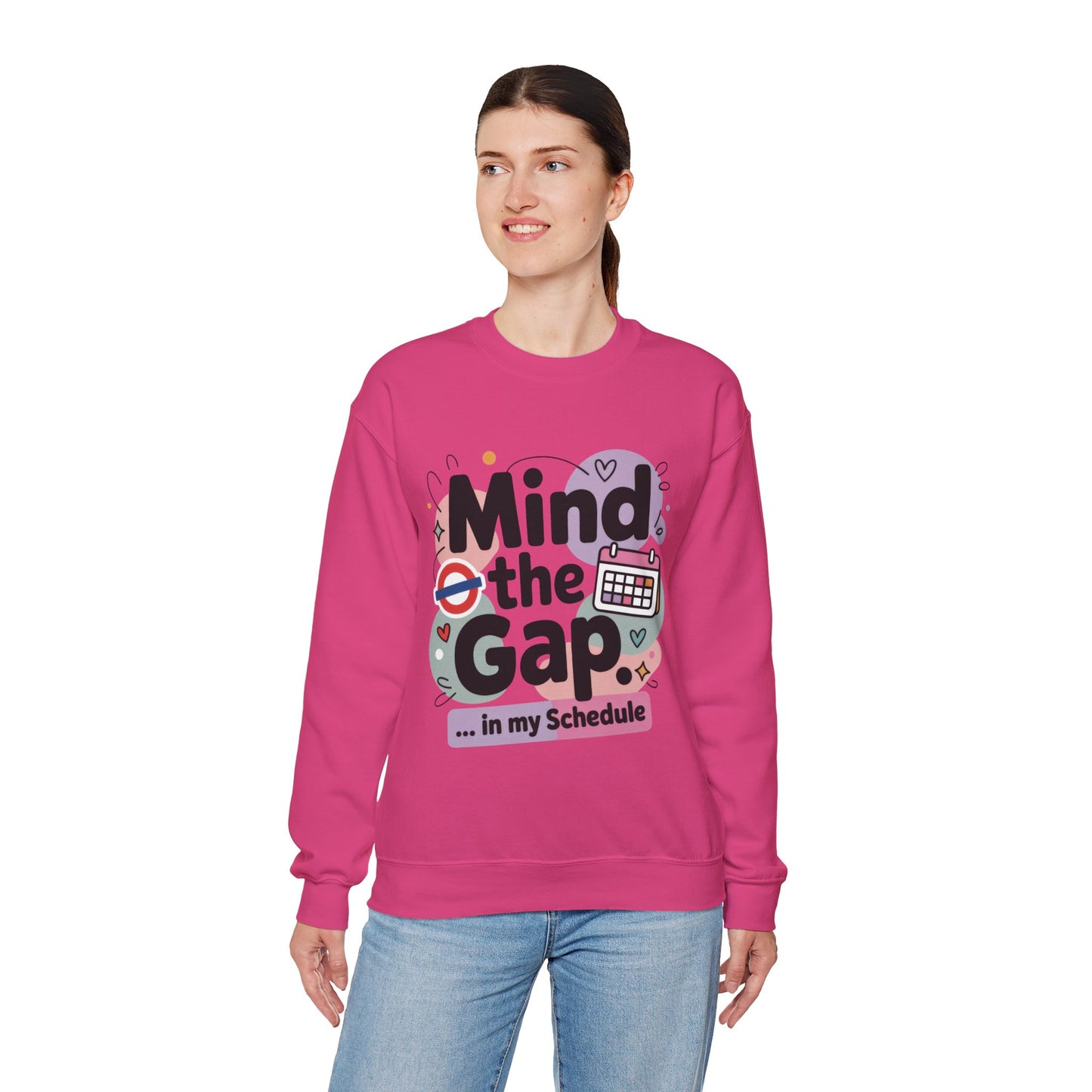 Funny Women's Sweatshirt, Mind The Gap London Tube Inspired, Office Humor Graphic Pullover
