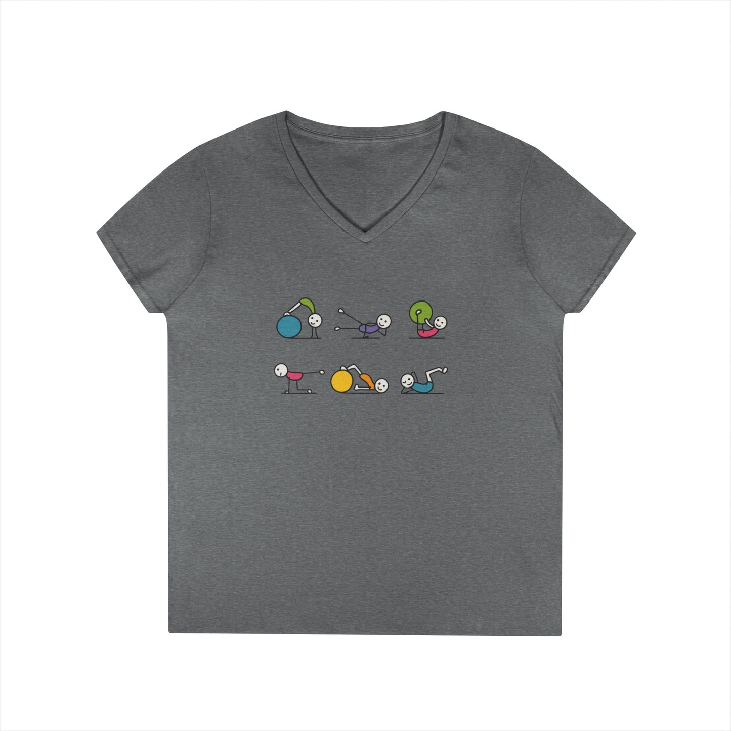 Ladies V-Neck T-Shirt, Fit Fun Pilates Figure Womens T-Shirt, Cute Workout Tee, Funny Yoga Gym Top for Women