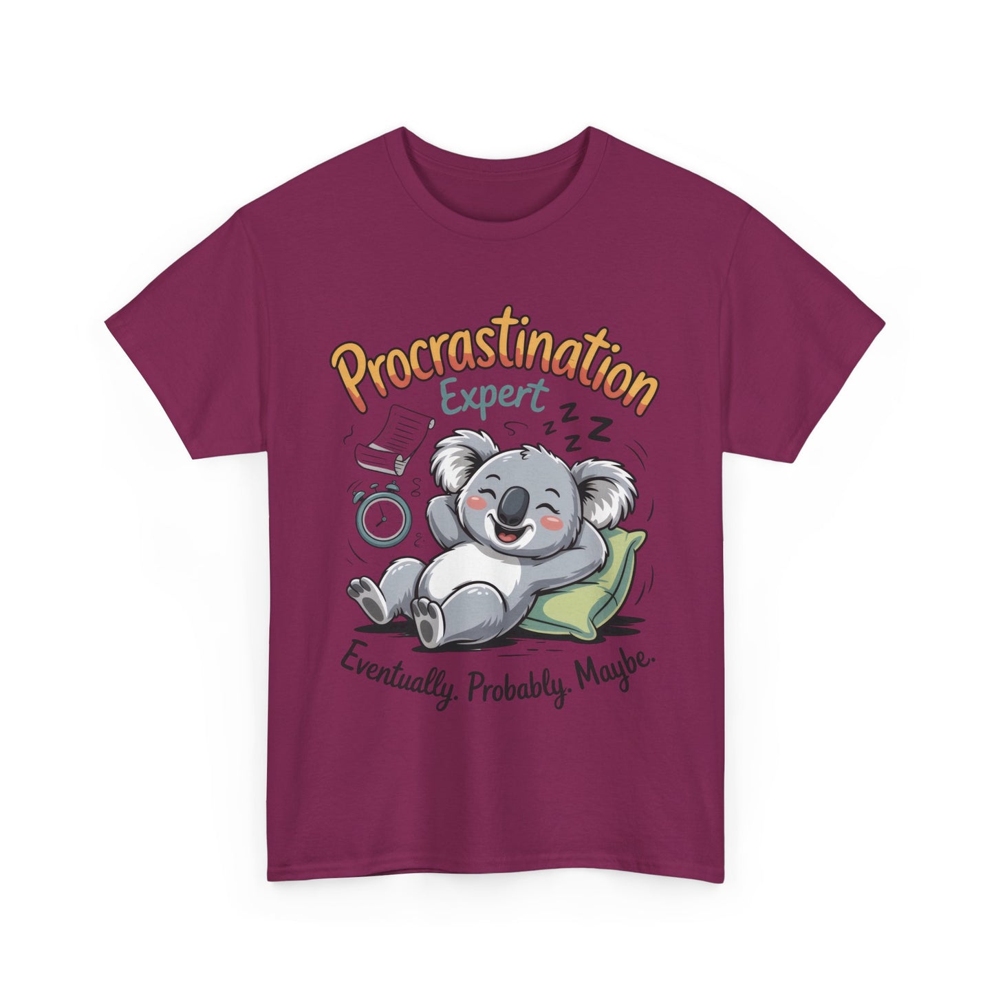 Procrastination Expert Cotton Tee, Funny T-Shirt, Cute Koala Design, Gift for Students, Relaxed Fit Shirt, Gift for Animal Lovers