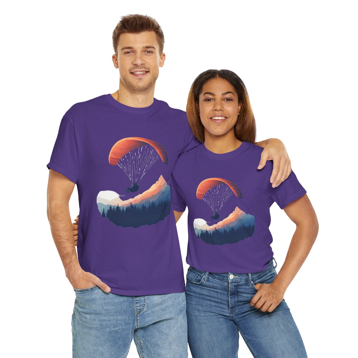 Paragliding Adventure T-Shirt, Mountain Landscape Tee, Nature Travel Lover Shirt, Outdoor Hiking Gift, Unisex Heavy Cotton Tee