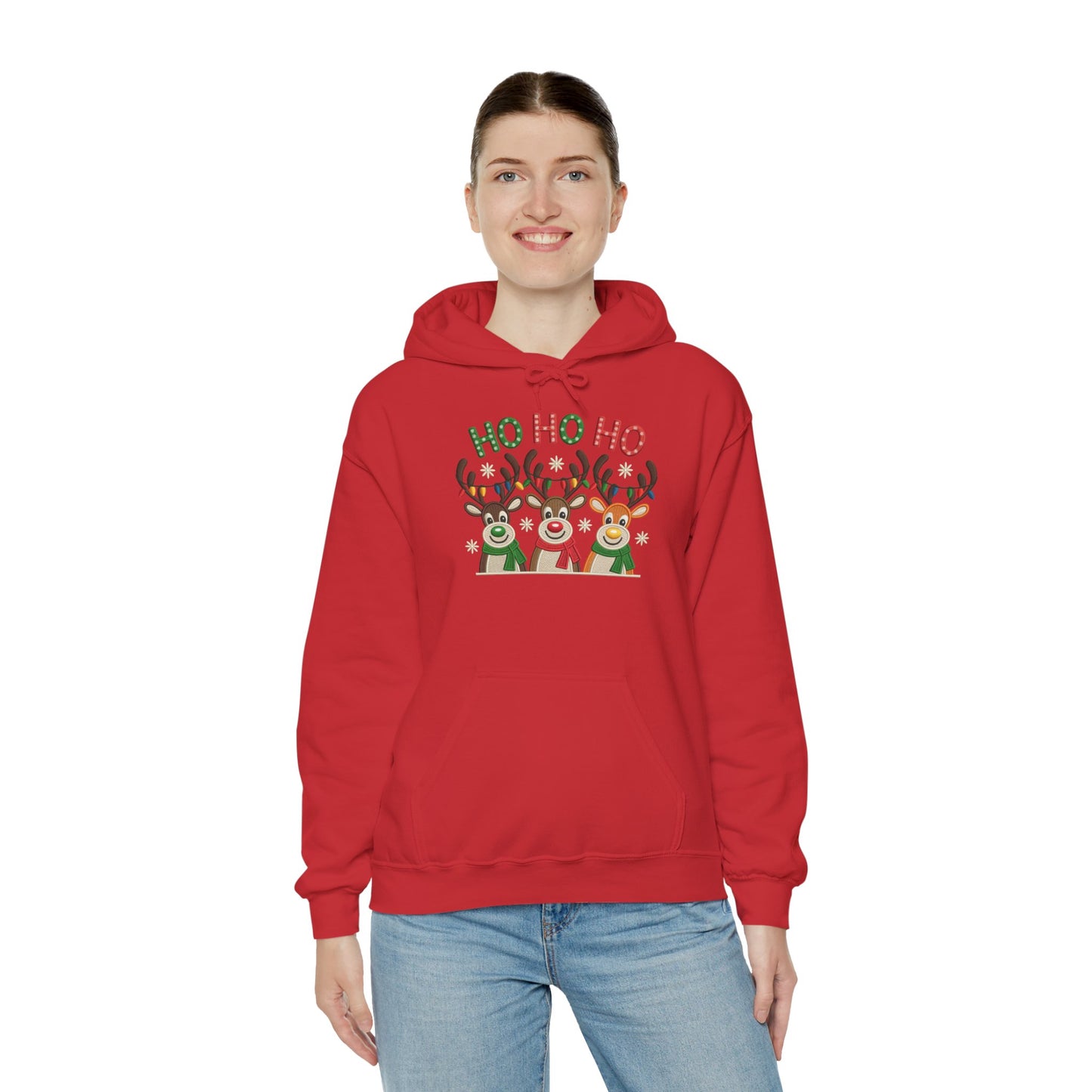 Ho Ho Ho Reindeer Hoodie, Cute Christmas Holiday Pullover for Women