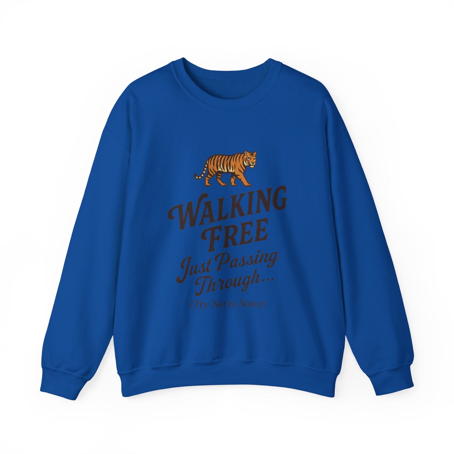 Funny Tiger Mens Crewneck Sweatshirt - Walking Free Cozy Wild Animal Pullover - Motivational Sweatshirt, Inspirational Apparel