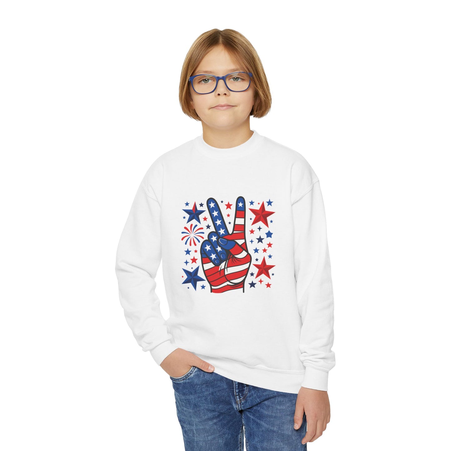 Patriotic Youth Crewneck Sweatshirt - Perfect for Independence Day, Camp, Summer Celebrations, School Spirit, and Everyday Comfort