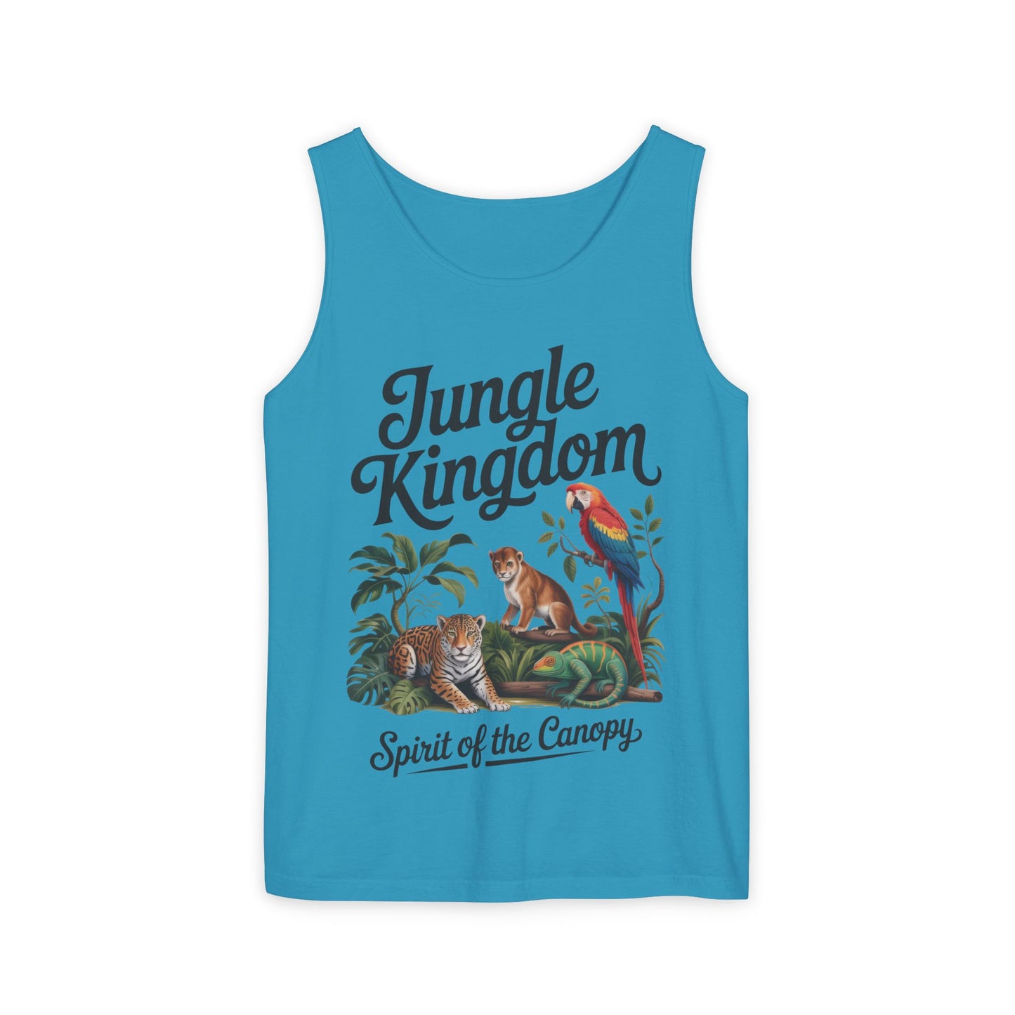 Jungle Kingdom Tank Top, Womens Garment-Dyed Sleeveless Shirt, Spirit of the Canopy Tee, Summer Outfit, Eco-Friendly Casual Wear
