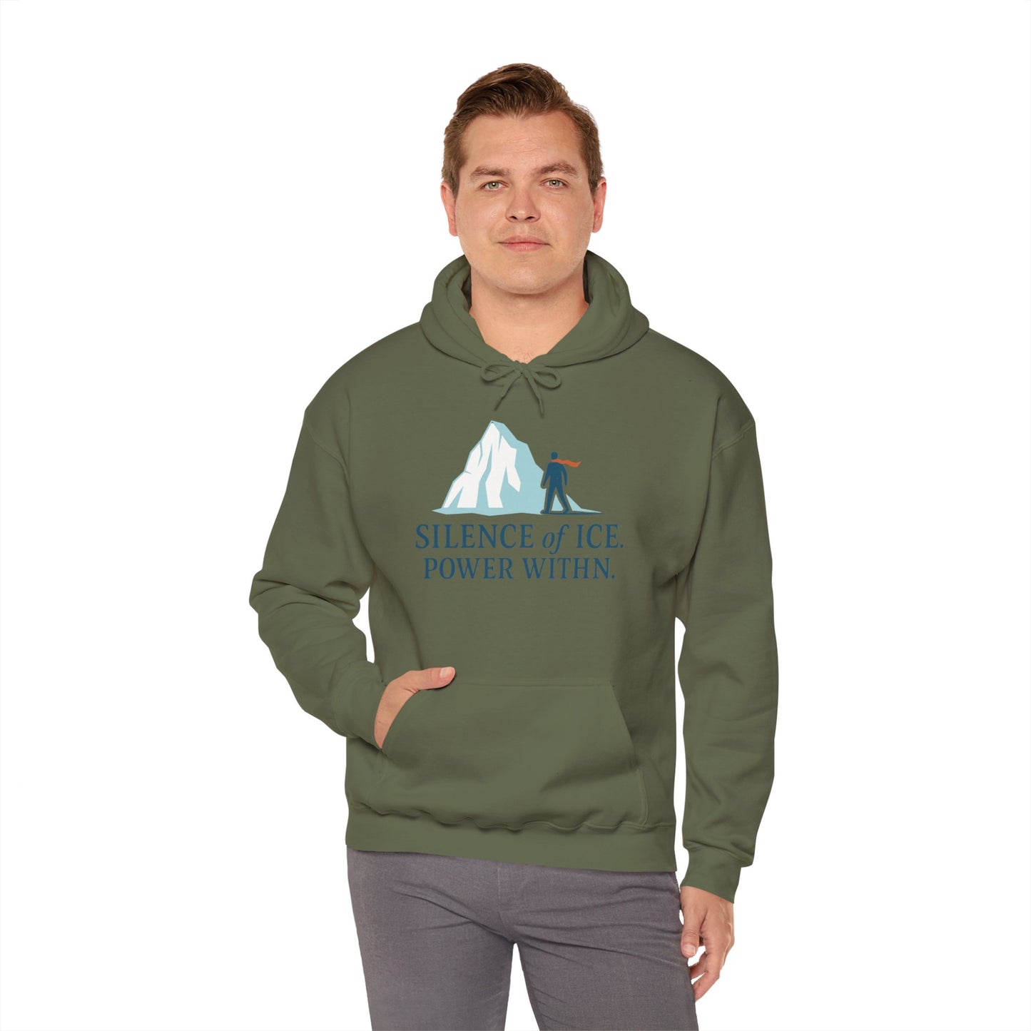 Men's Heavy Blend™ Hooded Sweatshirt, Silence of Ice Power Within Hoodie, Nordic Minimal Iceberg Graphic Streetwear