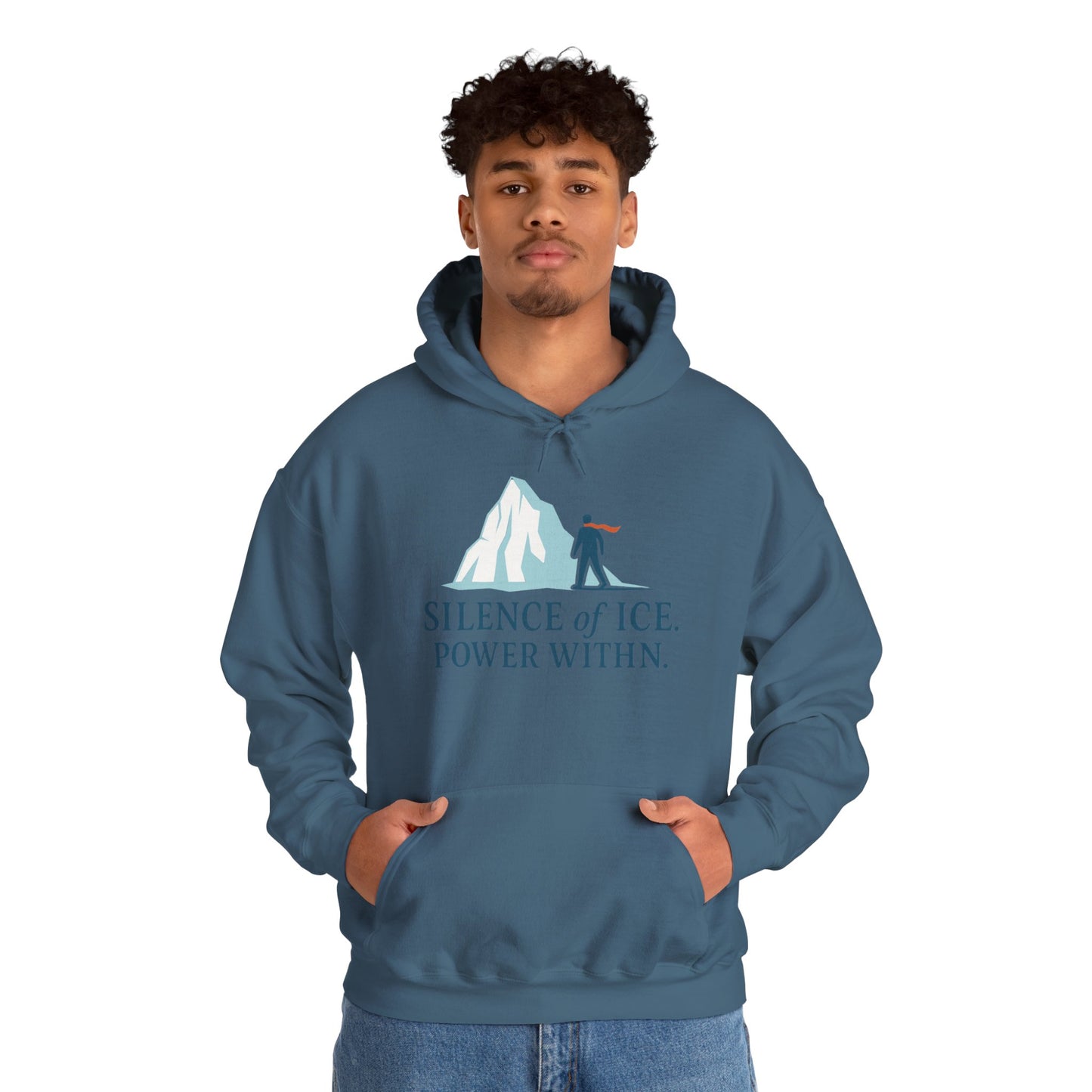 Men's Heavy Blend™ Hooded Sweatshirt, Silence of Ice Power Within Hoodie, Nordic Minimal Iceberg Graphic Streetwear