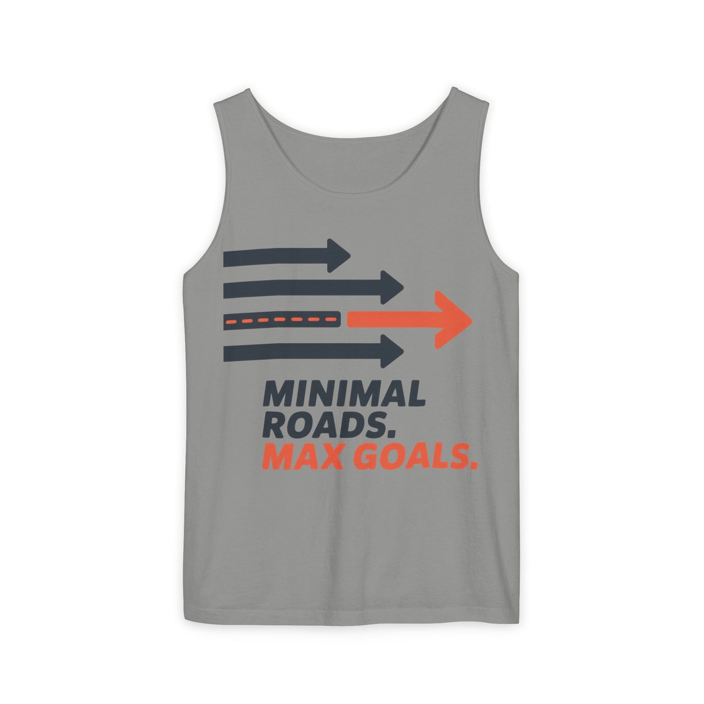 Mens Garment-Dyed Tank Top, Minimal Roads Max Goals Motivational Mens Tank Top