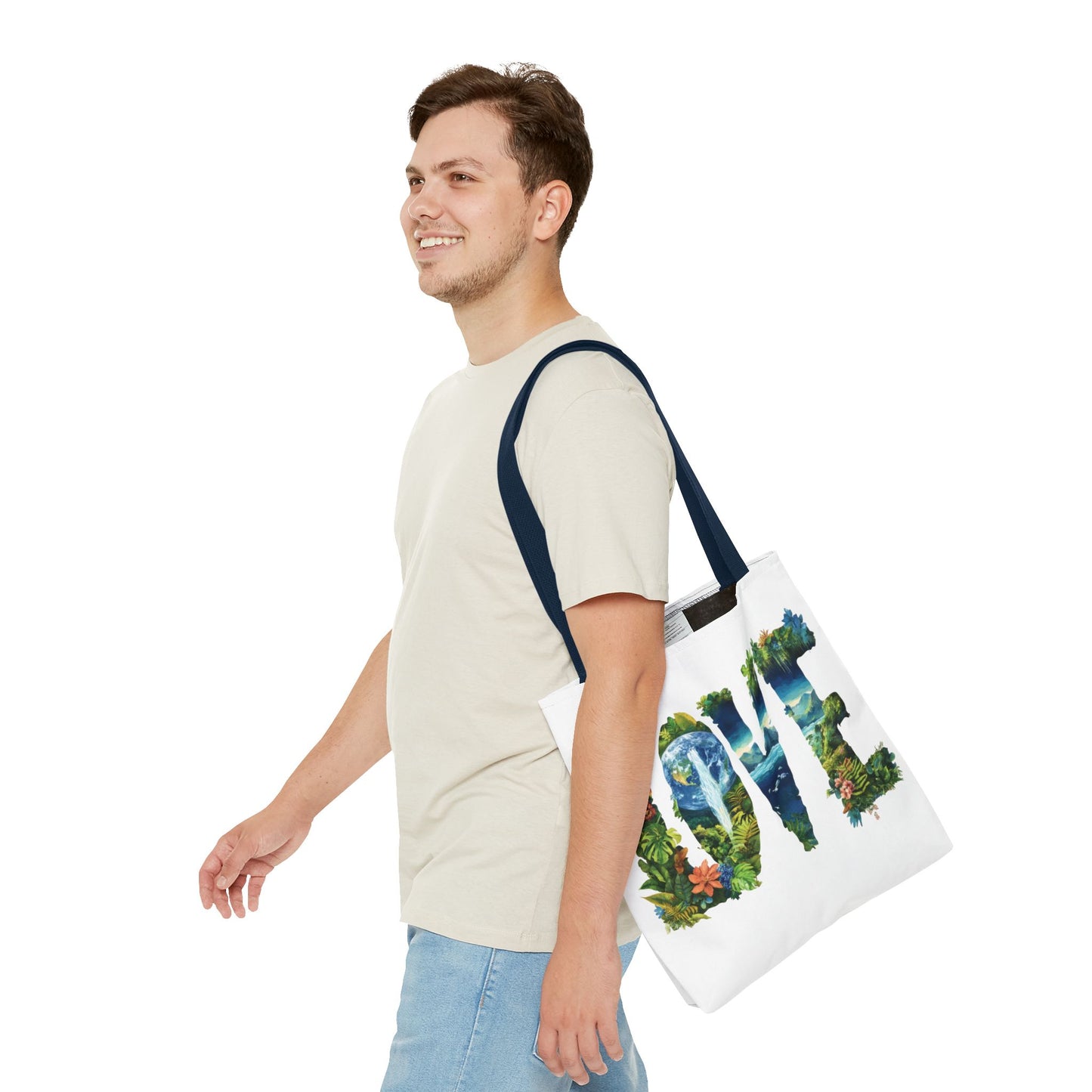 Earth Day LOVE Tote Bag, Eco Friendly Nature Art Bag, Sustainable Planet Message, Floral Tote, Shopping Bag, Beach Bag, Large Canvas Bag