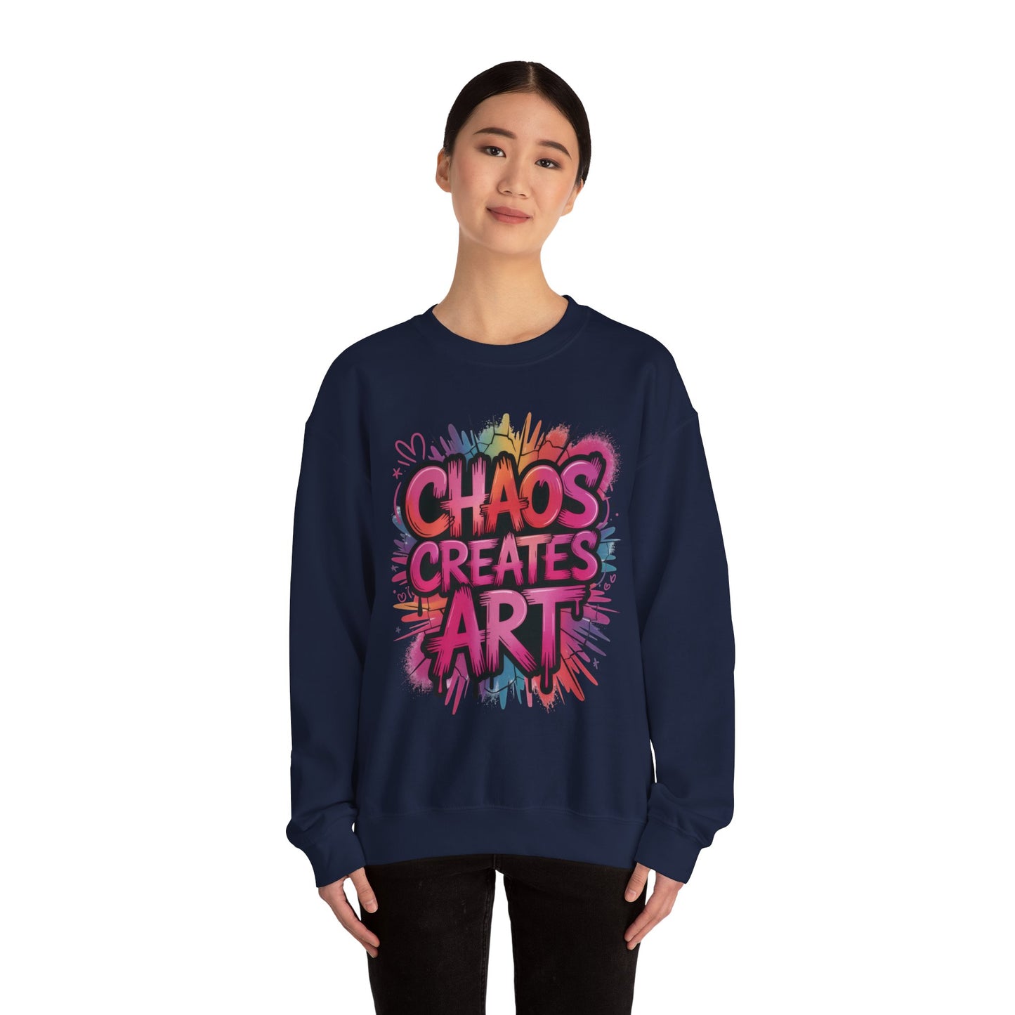 Women's Heavy Blend™ Crewneck Sweatshirt, Chaos Creates Art Graffiti Sweatshirt, Streetwear Sweatshirt