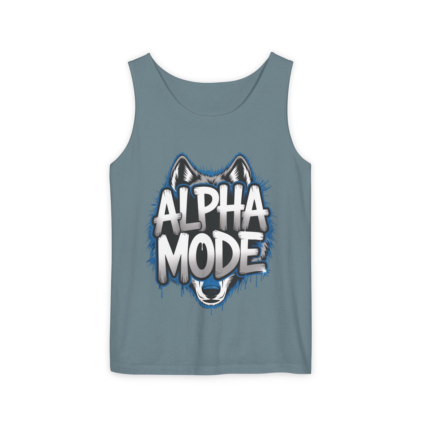 Mens Garment-Dyed Tank Top, Alpha Mode Wolf Graphic Mens Tank Top Gym Wear