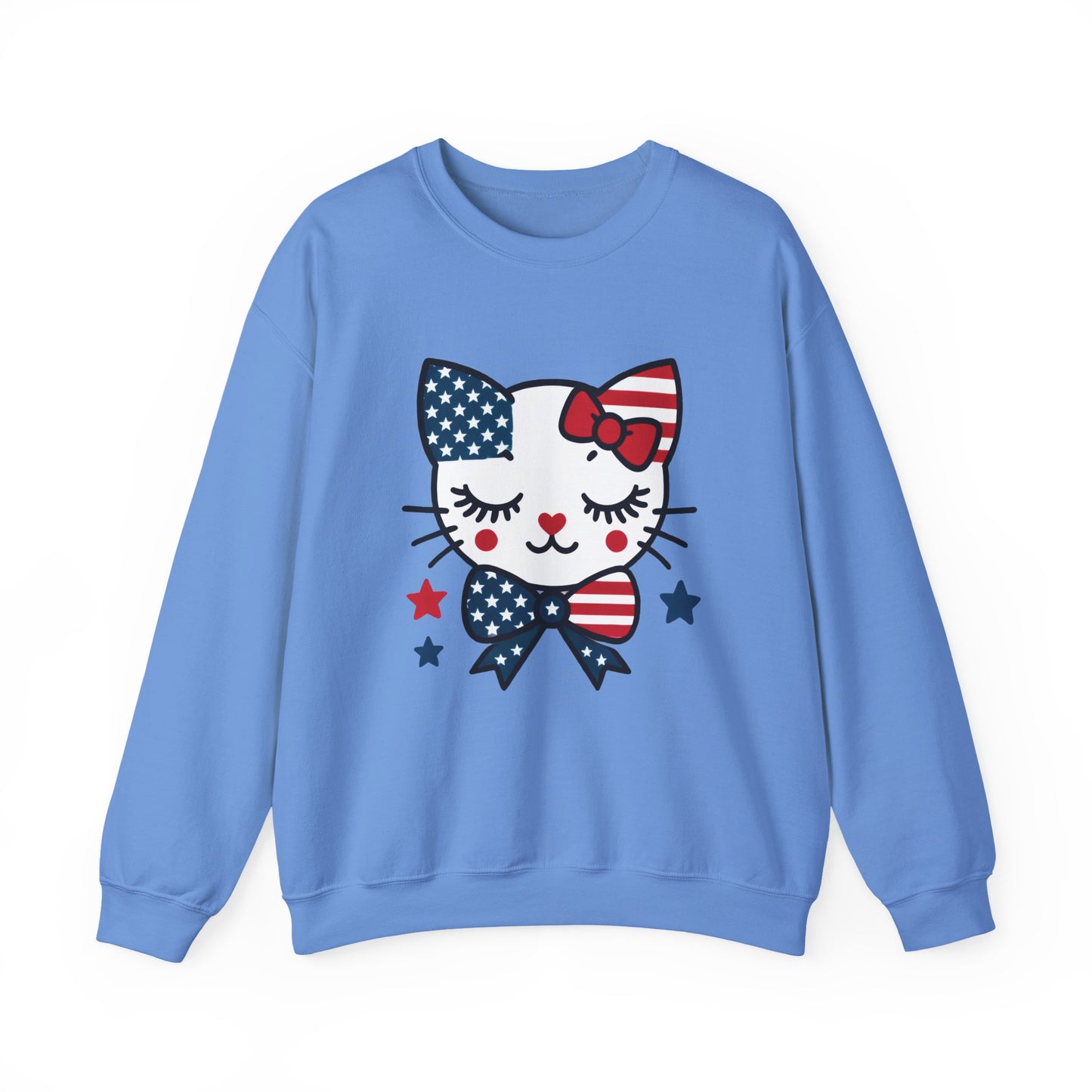 Cute Cat American Flag Sweatshirt, Women's Crewneck, Perfect for 4th of July, Women's Casual Wear, Cat Lovers Gifts