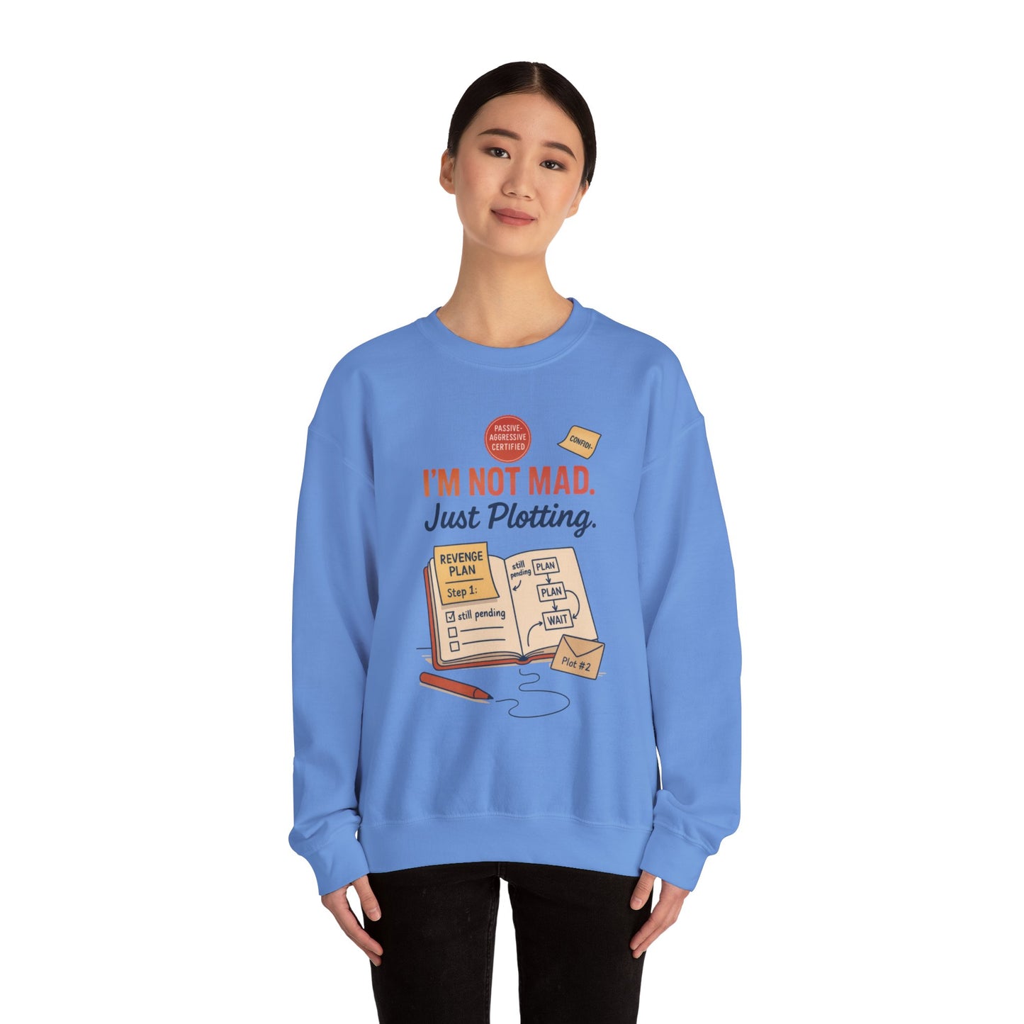 Funny Women's Revenge Sweatshirt, I'm Not Mad Just Plotting, Passive Aggressive Sarcastic Crewneck for Her, Funny Plotting Sweatshirt