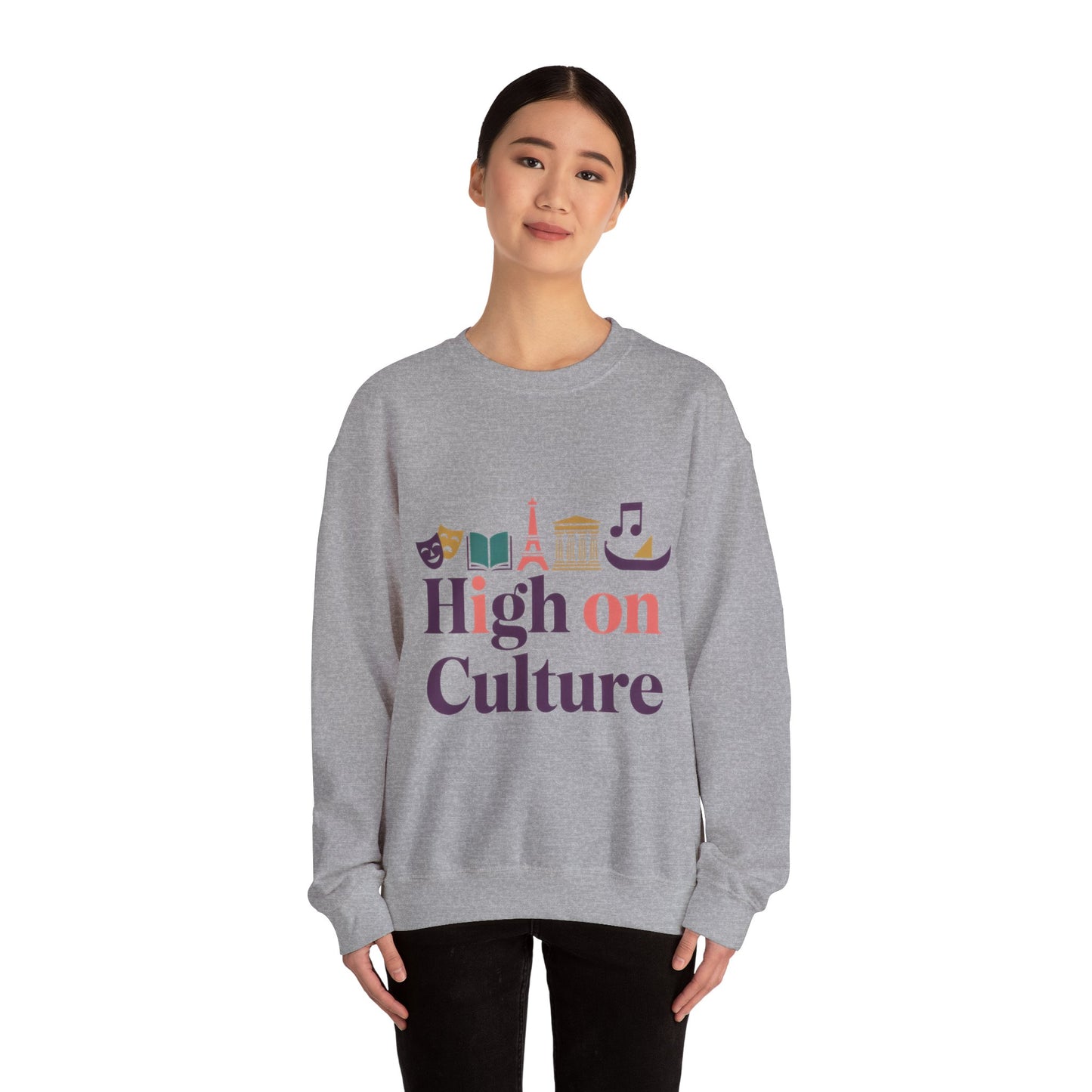 Womens Heavy Blend™ Crewneck Sweatshirt, High on Culture Womens Sweatshirt, Stylish Cultural Graphic Top