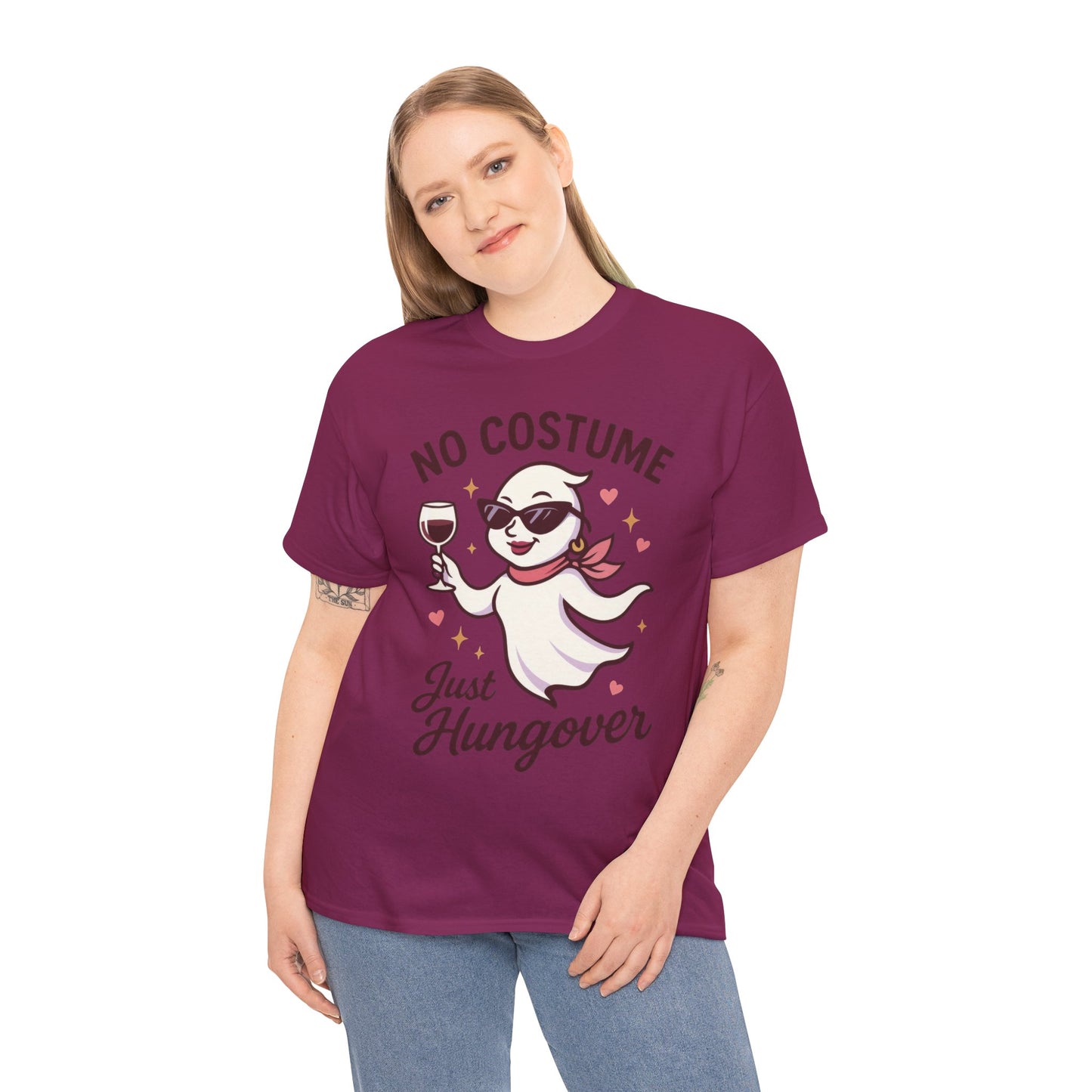 No Costume Just Hungover Women's T-Shirt, Funny Ghost Wine Halloween Party Graphic Tee