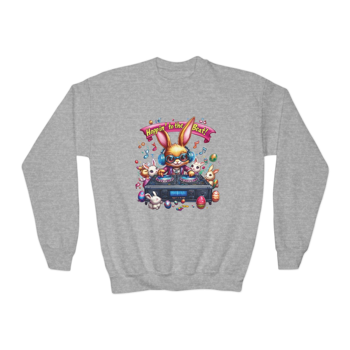 DJ Bunny Easter Kids Sweatshirt - Fun Music Bunny Crewneck for Spring, Hoppin' to the Beat Design, Cute Gift for Easter & Parties