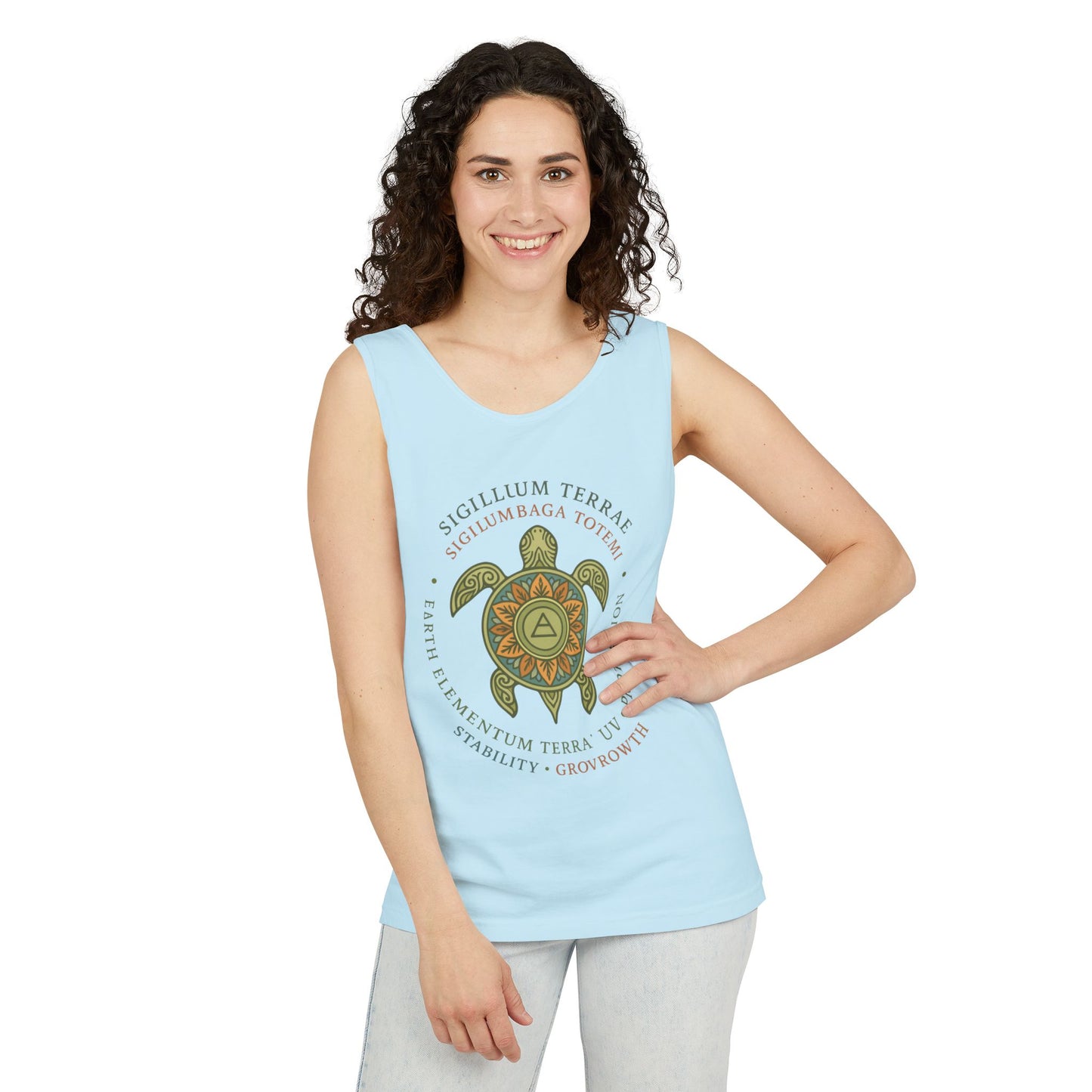 Earth Totem Turtle Womens Tank, Sigillum Terrae Symbol, Elemental Growth Tee, Nature-Inspired Tank Top with Protective Symbol, , Beachwear