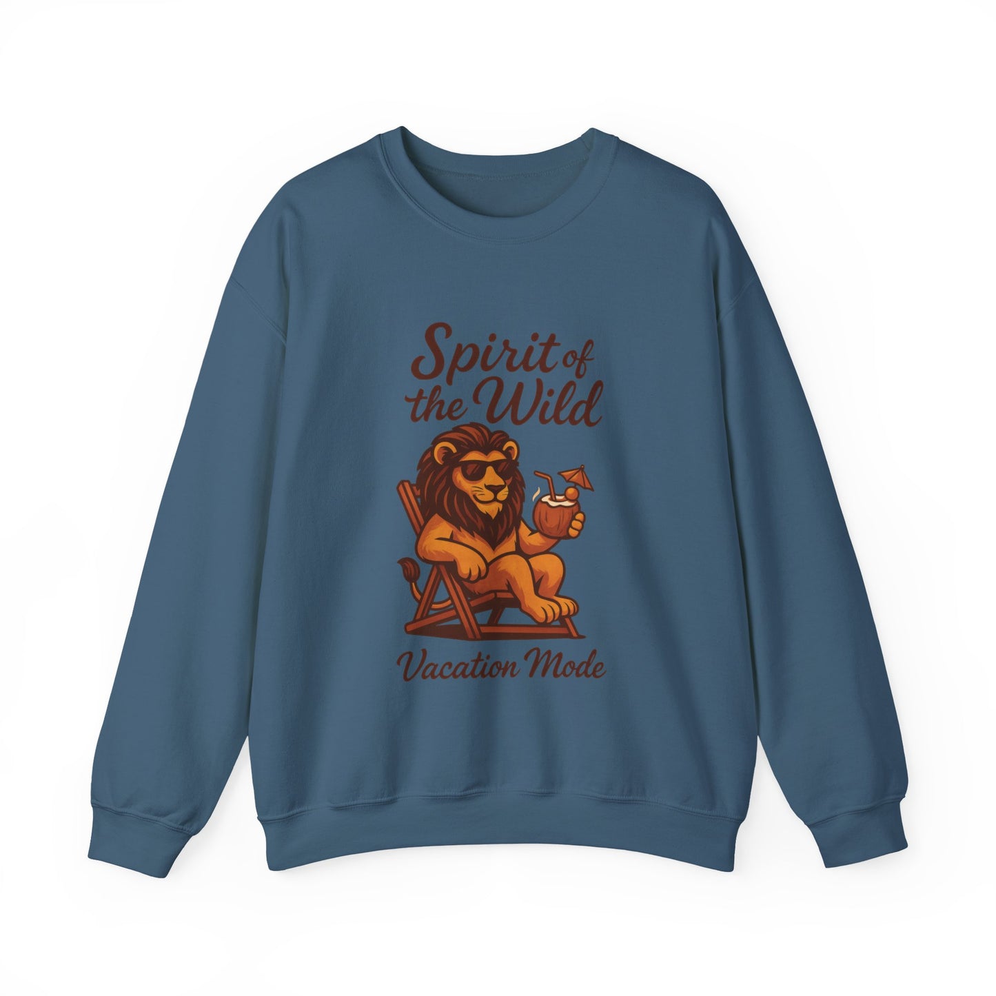 Spirit of the Wild Lion Mens Sweatshirt - Vacation Mode Funny Relaxed Jungle King Pullover, Fun Gift for Travelers