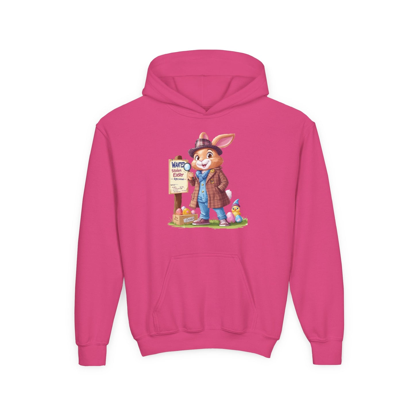 Detective Bunny Easter Hoodie for Kids - Fun Egg Hunt Youth Sweatshirt, Cute Spring Holiday Outfit, Cozy Hooded Gift for Boys & Girls