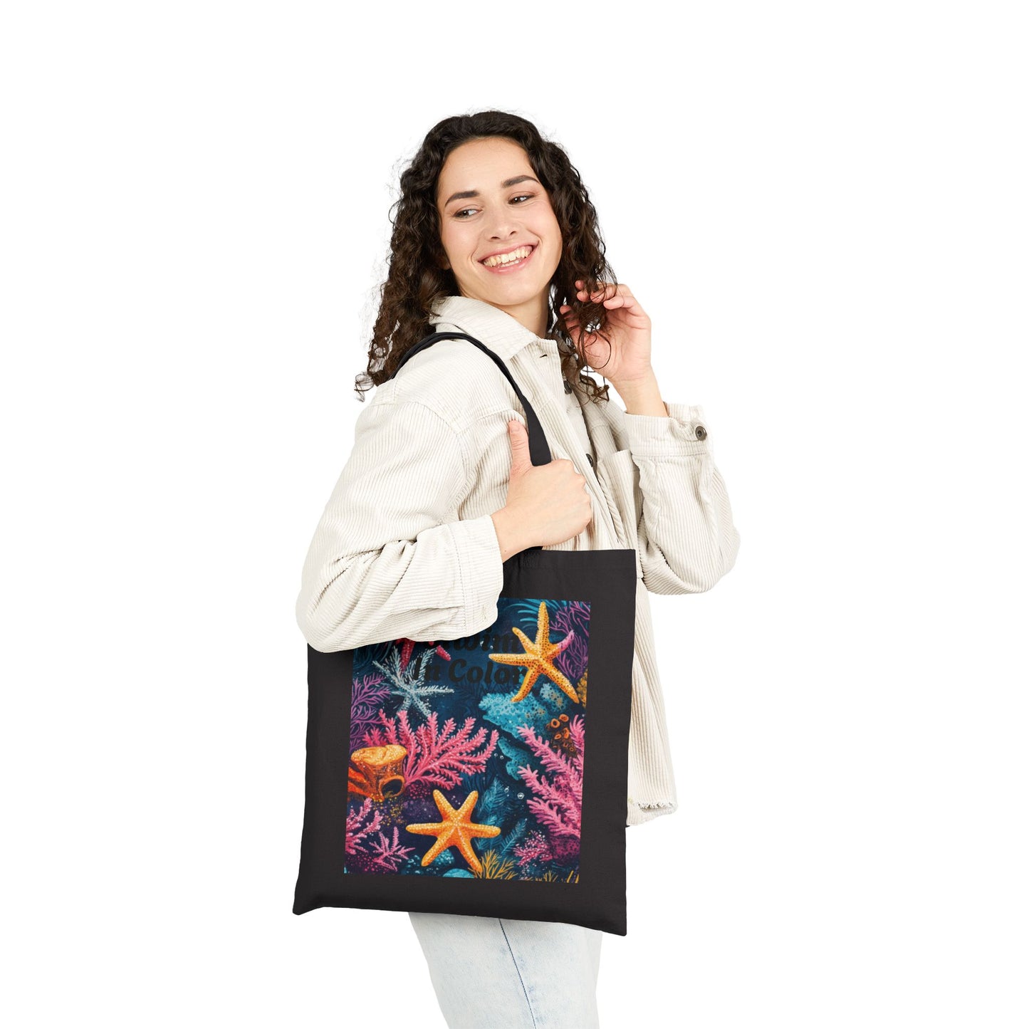 Ocean-Inspired Cotton Canvas Tote Bag, Artistic Starfish Design, Eco-Friendly Carryall, Beach Day Essential, Summer Gift, Boho Style