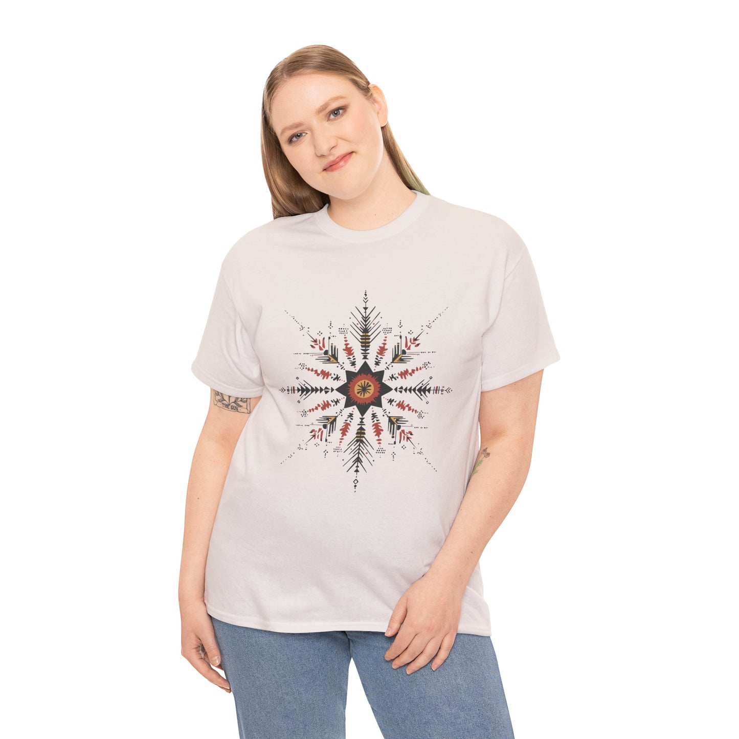 Boho Tribal Mandala Star Women's Cotton Tee, Ethnic Geometric Graphic T-Shirt, Festival Bohemian Style Gift, Bohemian Graphic Tee