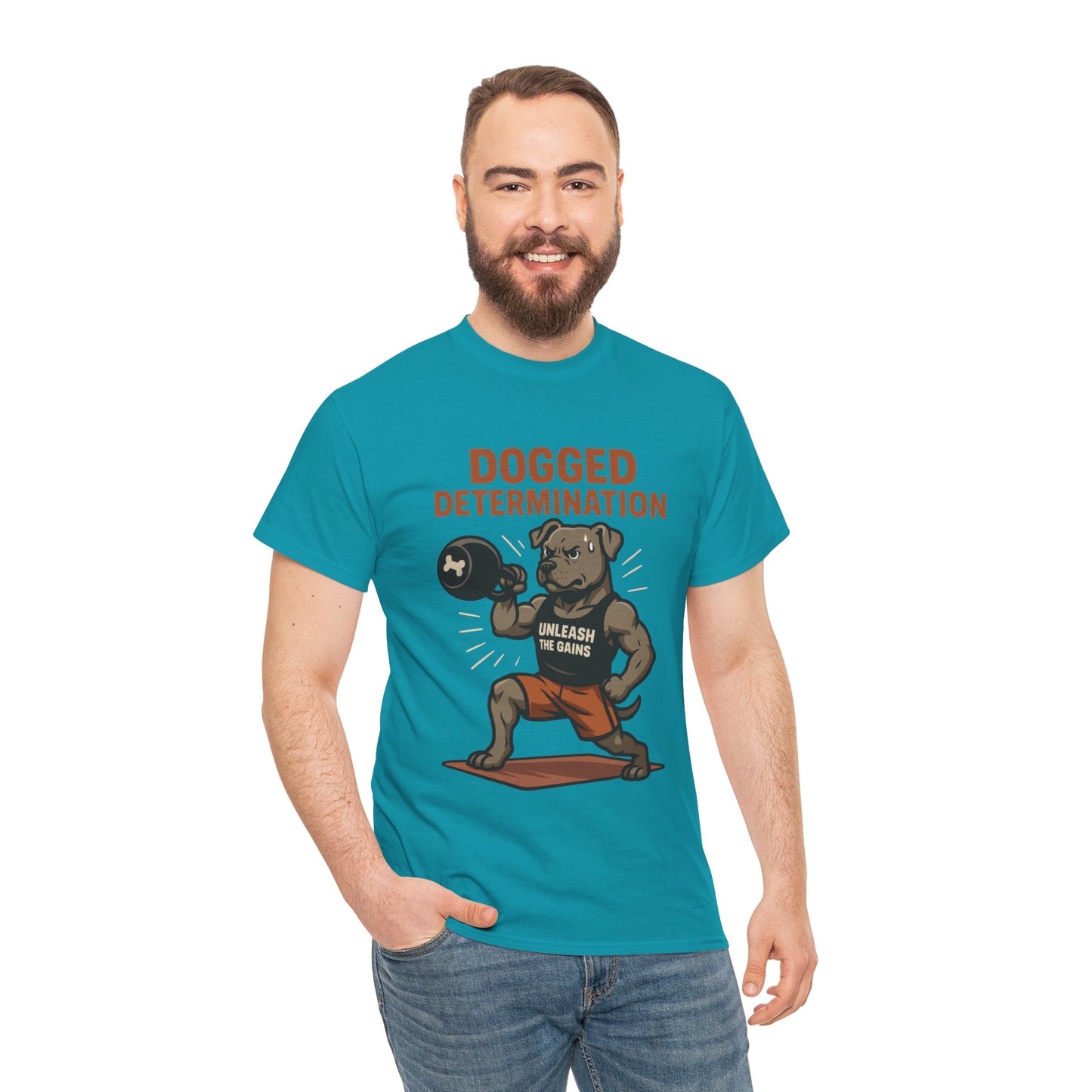 Funny Gym Dog T-Shirt for Men, Workout Bulldog Graphic Tee, Fitness Motivation Shirt, Dog Lover Gift, Dogged Determination Gym Tee