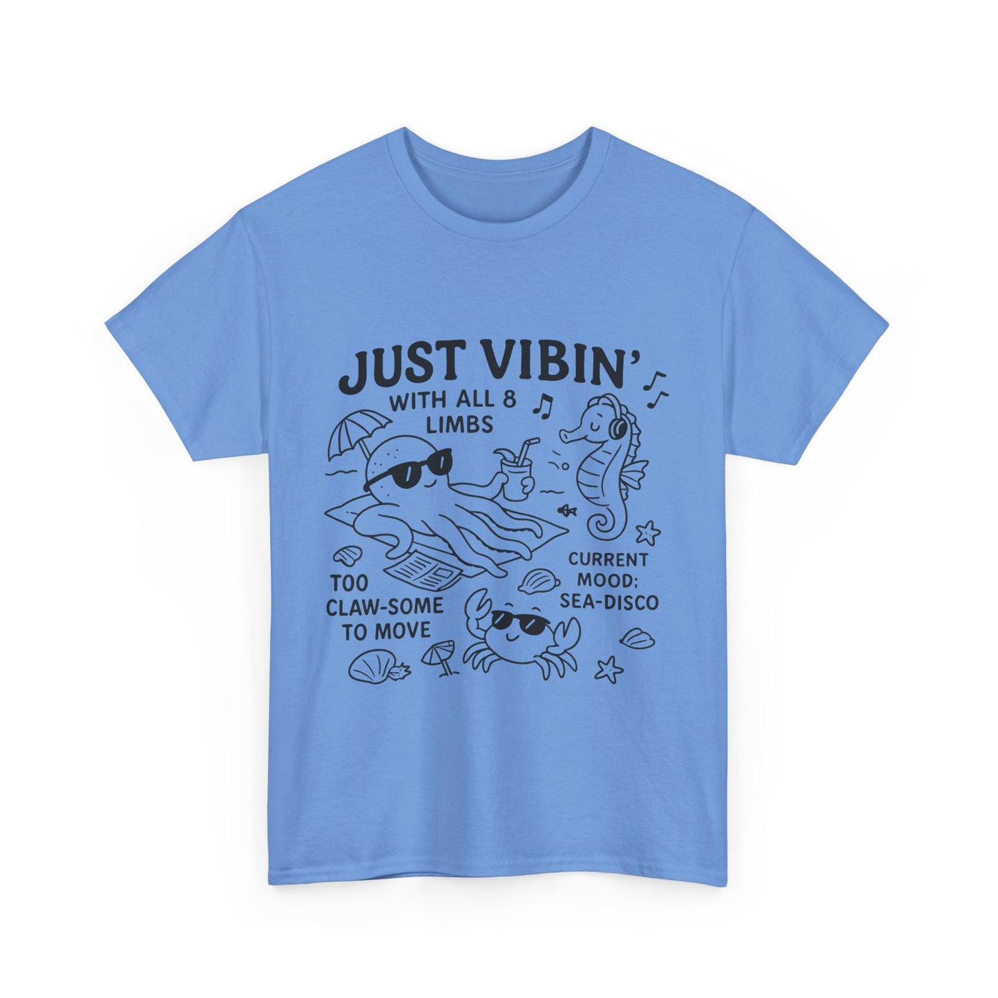 Just Vibin Womens T-Shirt, Cute Octopus & Sea Animals Graphic Tee, Funny Sea Disco Summer Shirt, Beach Vibes Gift for Her, Ocean Theme