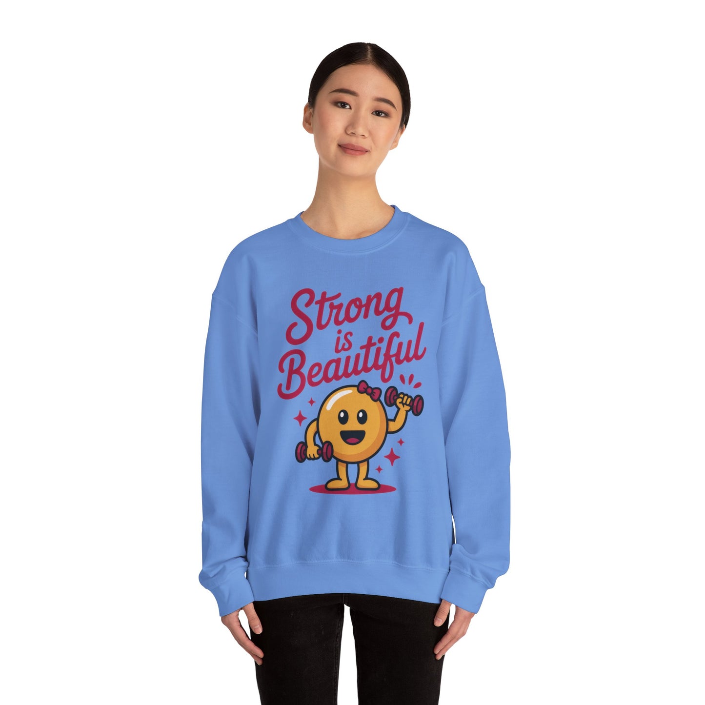Strong is Beautiful Womens Crewneck Sweatshirt, Cute Fitness Graphic Pullover, Gym and Workout Motivation Sweater, Gift for Fitness Lovers