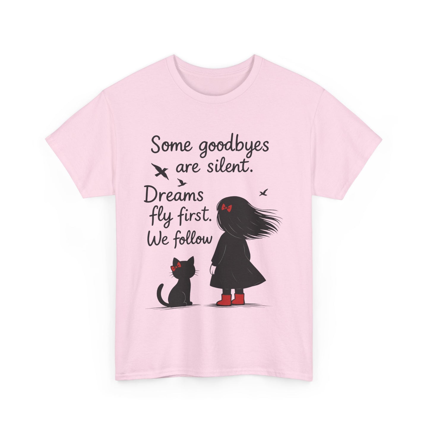 Emotional Hand Drawn Womens T-Shirt, Minimalist Red Dress Girl and Cat Graphic Tee, Cat Lover Gift