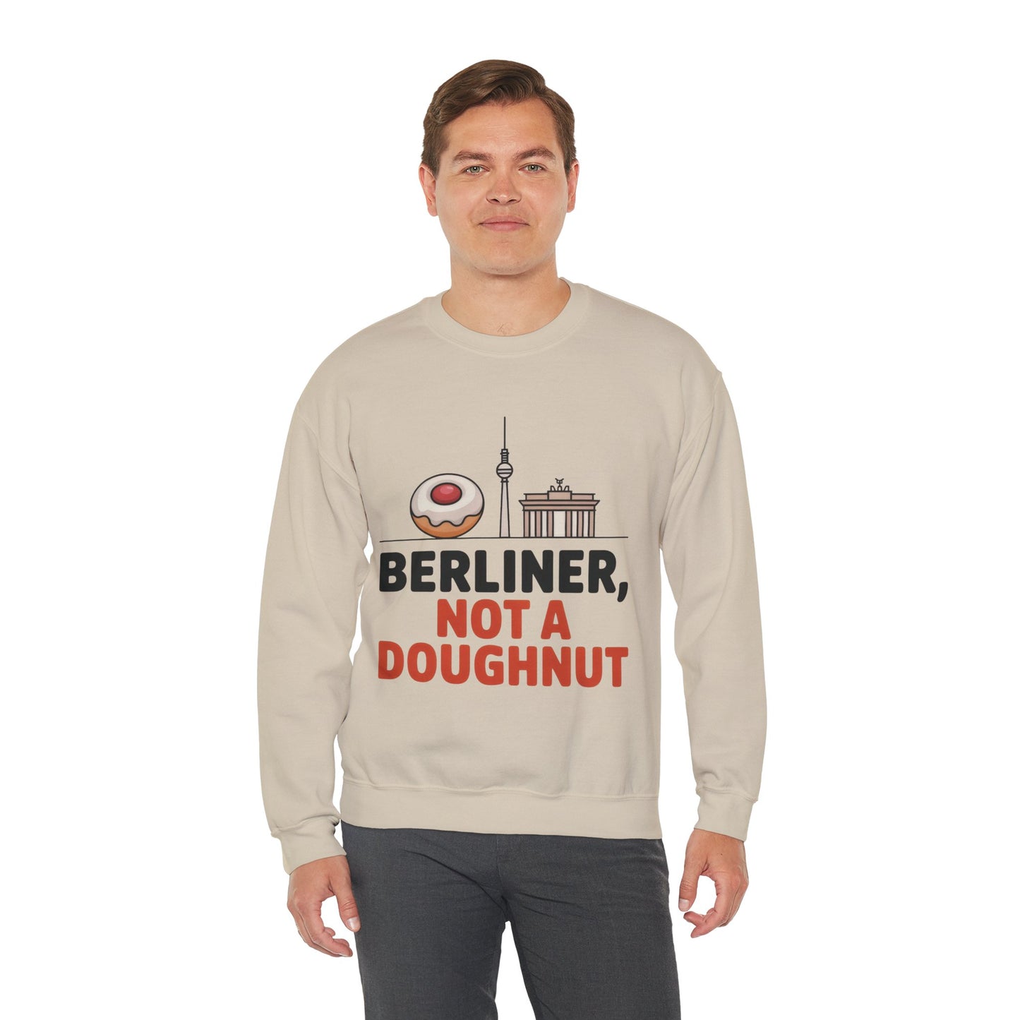 Mens Heavy Blend™ Crewneck Sweatshirt, Berliner Not a Doughnut Funny Berlin Mens Sweatshirt