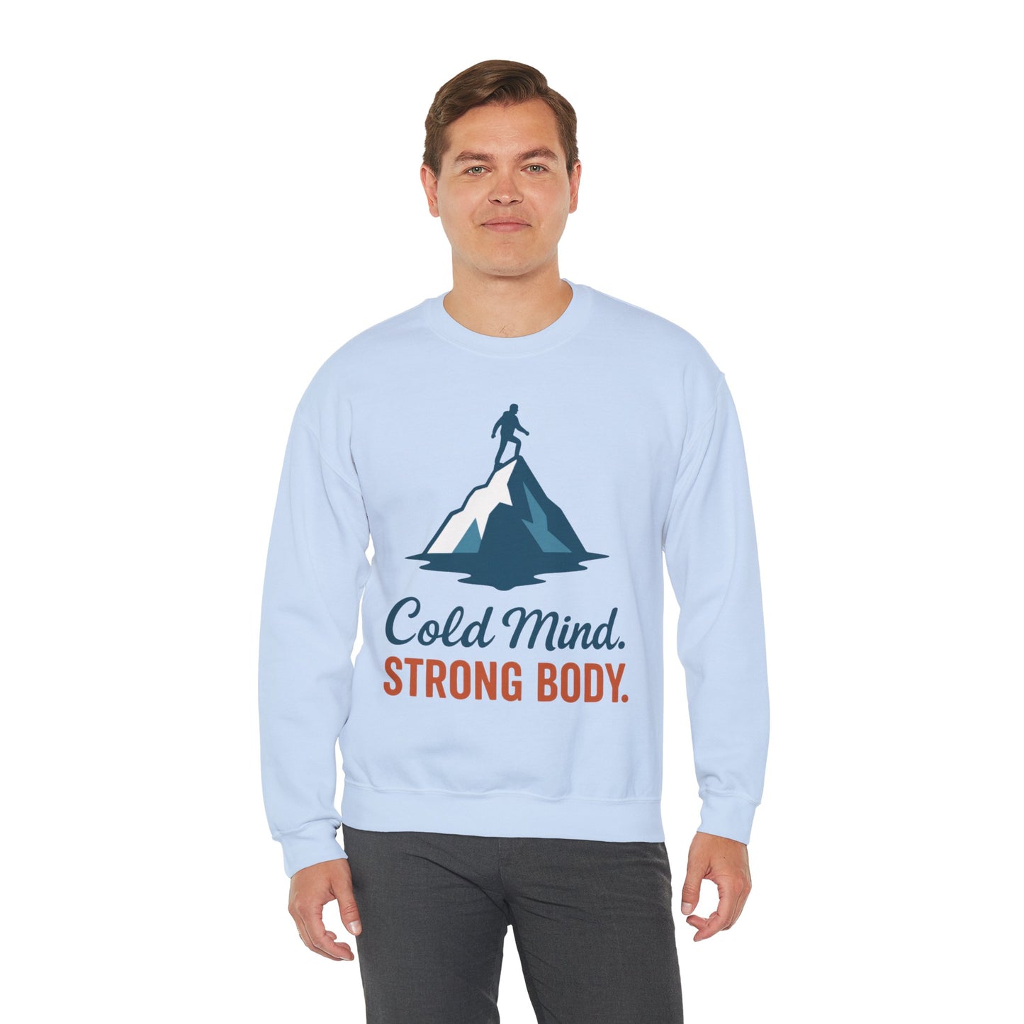 Men's Heavy Blend™ Crewneck Sweatshirt, Cold Mind Strong Body Sweatshirt, Nordic Mountain Minimalist Pullover