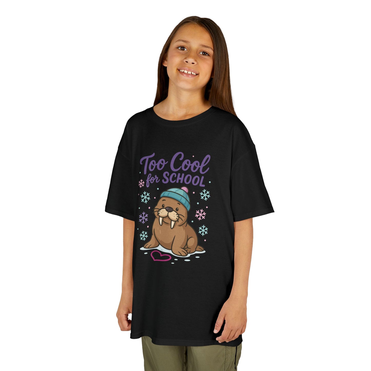 Kids Heavy Cotton™ Tee, Kids Too Cool for School Walrus T-Shirt, Cute Animal Graphic Tee, Funny Winter Shirt