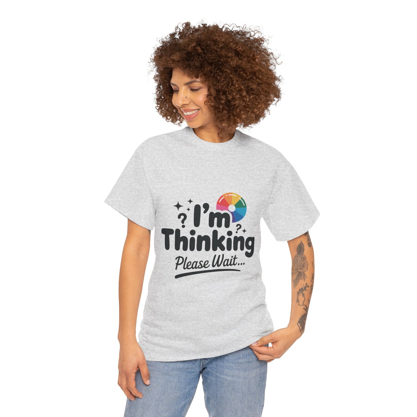 Funny - Im Thinking Please Wait - T-Shirt for Women, Cute Geeky Gift for Introverts, Programmers, Designers, Fun Humor Shirt