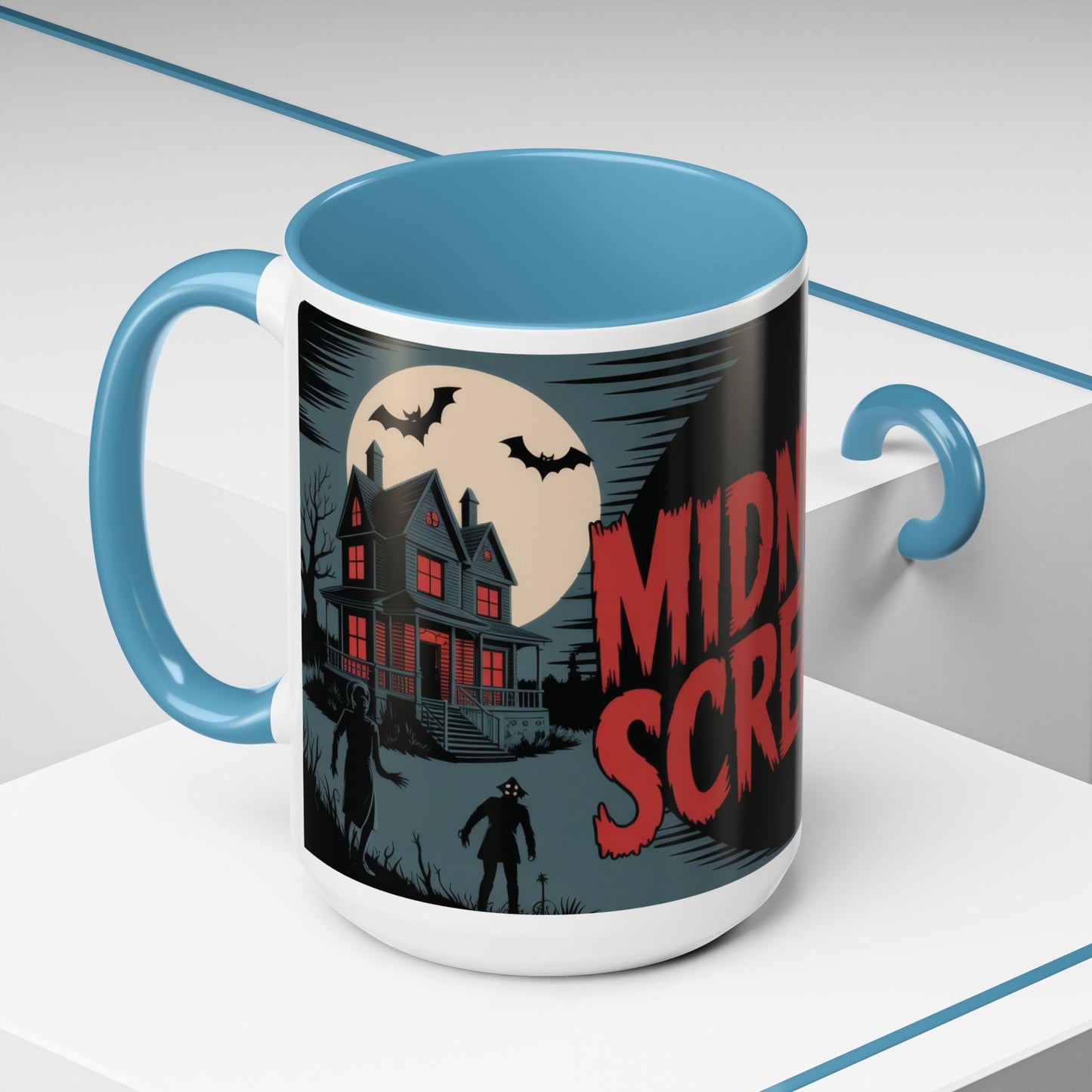 Midnight Screams Mug, Retro Horror Movie Poster Coffee Cup, Gothic Halloween Gift for Horror Lovers, Accent Coffee Mug (11, 15oz)