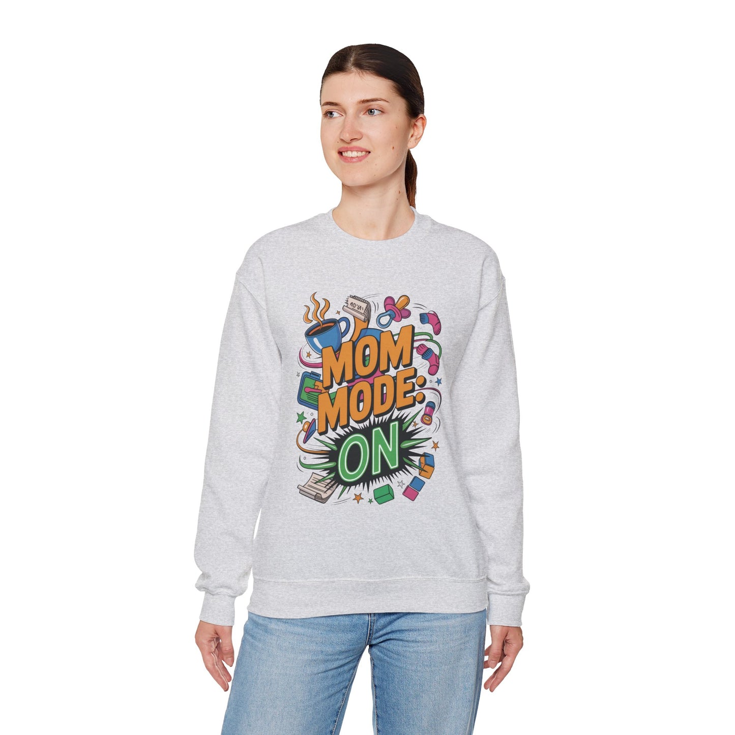 Mom Mode On Crewneck Sweatshirt, Gift for Mom, Mother's Day Humor T-Shirt, Cute Mama Life Graphic Tee, Mother's Day Gift