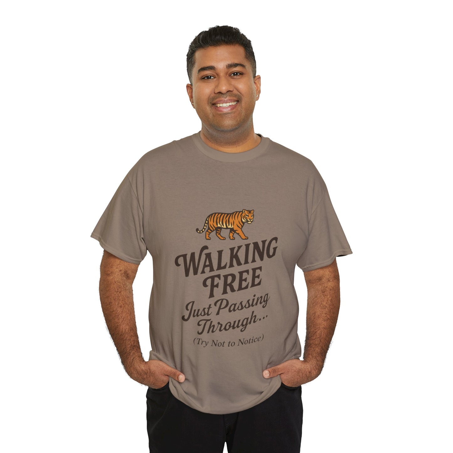 Walking Free Tiger Shirt for Men - Just Passing Through Funny Graphic Tee - Wild Animal Casual Top, Gift Nature Lovers