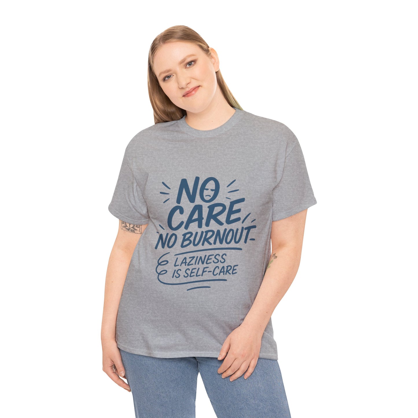 Funny Lazy Life Mens T-Shirt, No Care No Burnout Quote Shirt, Casual Relaxed Fit Tee, Humor Gift for Him, Gift for Mental Health Awareness