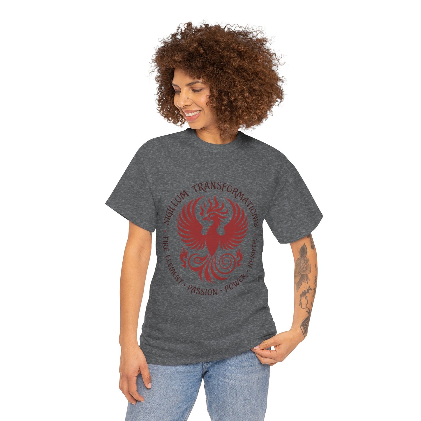 Phoenix Fire Element T-Shirt, Sigillum Transformationis Seal, Passion Power Rebirth Totem, Phoenix Symbol Unisex Tee, Spiritual Tee