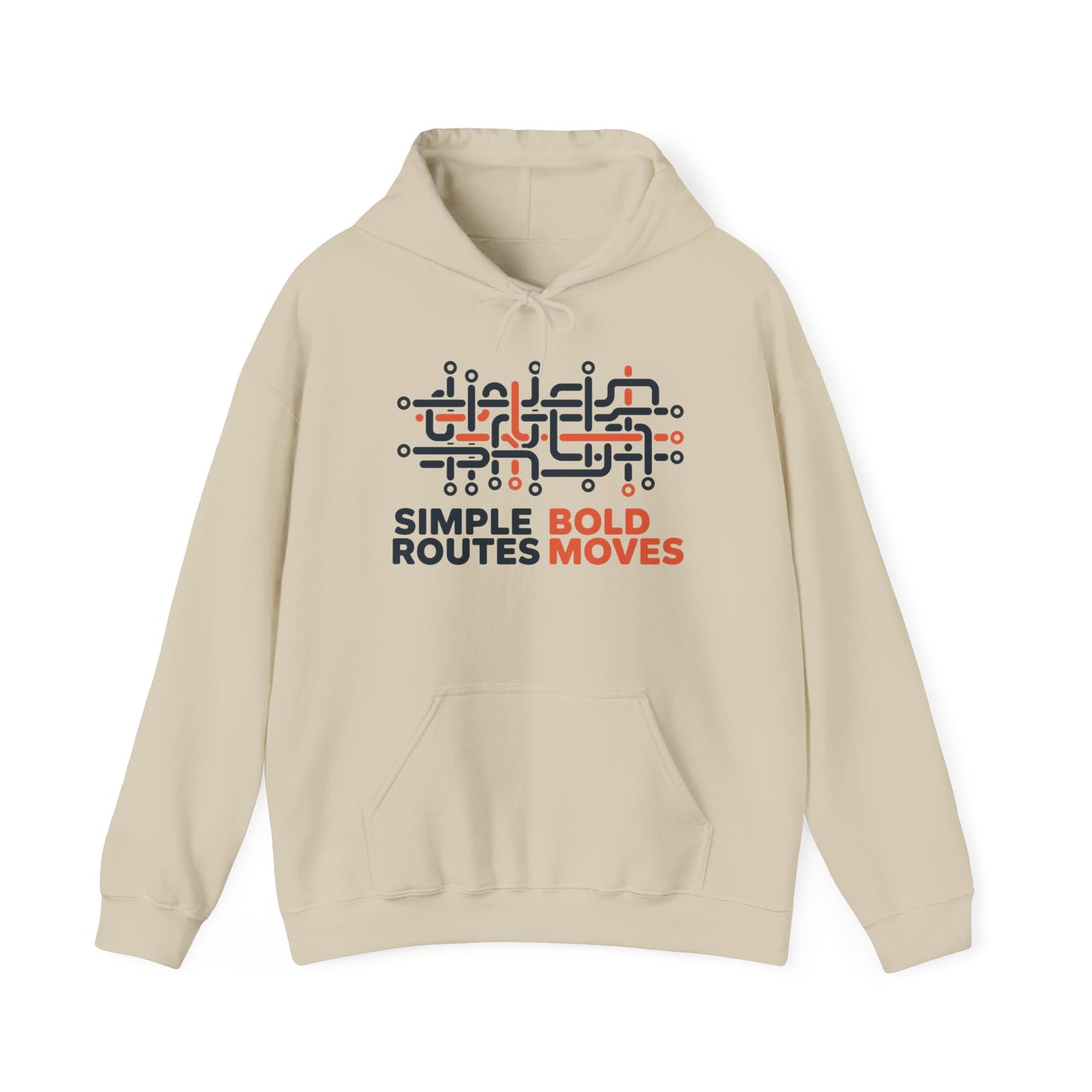 Men's Heavy Blend™ Hooded Sweatshirt, Simple Routes Bold Moves Hoodie, Unisex Metro Map Graphic, Urban Streetwear