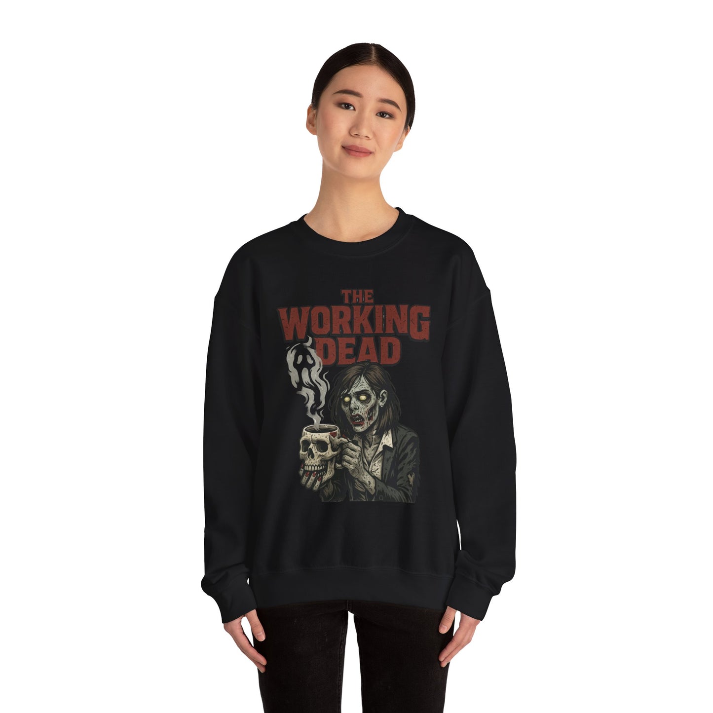 The Working Dead Women's Zombie Sweatshirt, Halloween Zombie Top, Work Humor Sweatshirt, Women's Heavy Blend™ Crewneck Sweatshirt