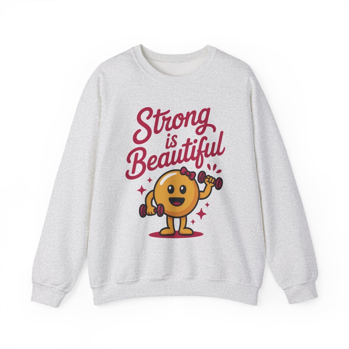 Strong is Beautiful Womens Crewneck Sweatshirt, Cute Fitness Graphic Pullover, Gym and Workout Motivation Sweater, Gift for Fitness Lovers