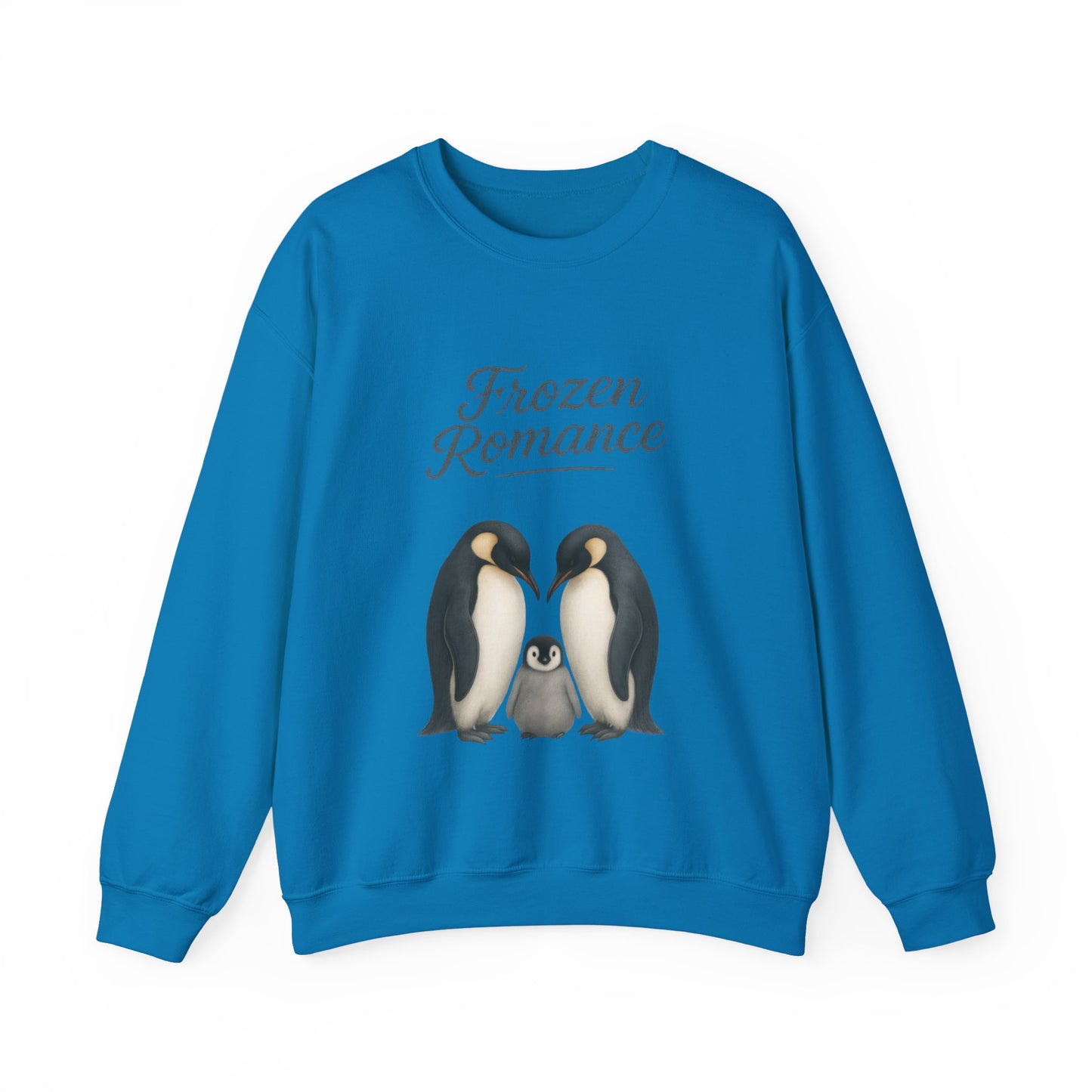 Womens Heavy Blend™ Crewneck Sweatshirt, Womens Frozen Romance Penguin Sweatshirt, Cute Animal Pullover, Romantic Graphic Top