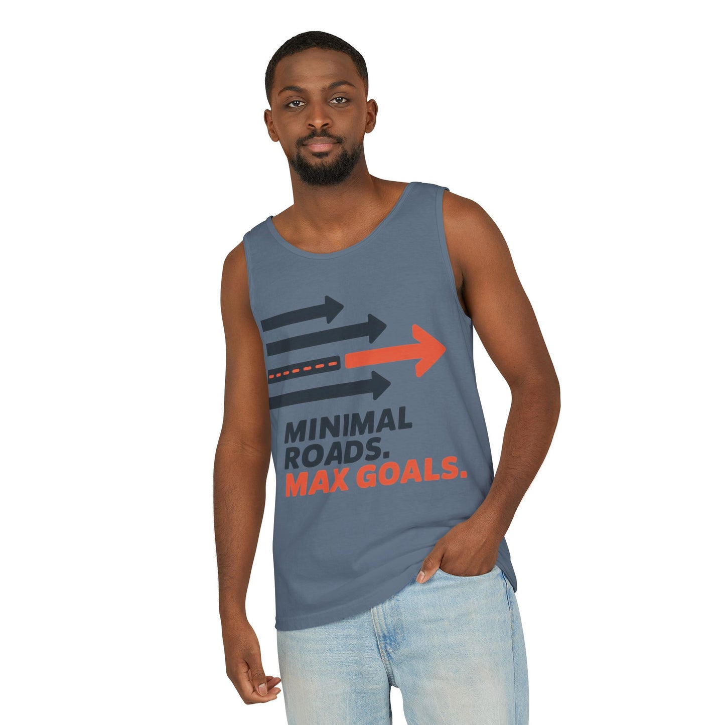 Mens Garment-Dyed Tank Top, Minimal Roads Max Goals Motivational Mens Tank Top