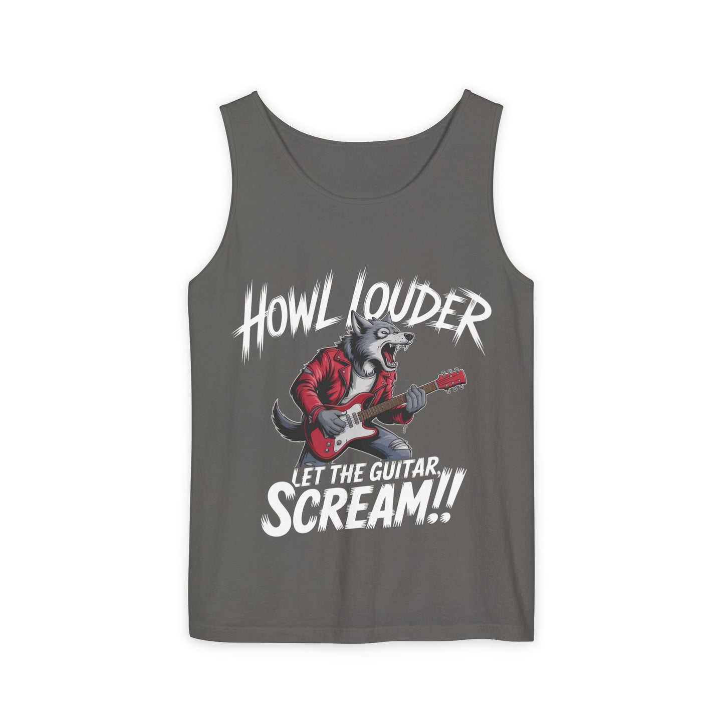 Howl Louder Wolf Tank Top, Mens Muscle Shirt, Rock Guitarist Graphic Sleeveless Tee, Wolf Workout Gym Tank, Music Lover Gift