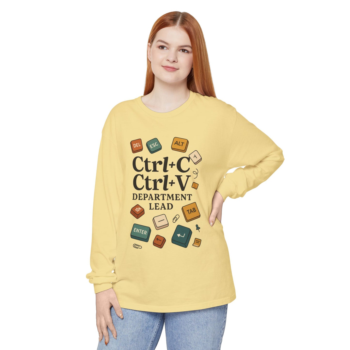 Graphic Long Sleeve Tee, Ctrl+C Ctrl+V Department Lead, Funny Office Humor Shirt, Programmer Gift, Tech Nerd Tee, IT Department Apparel